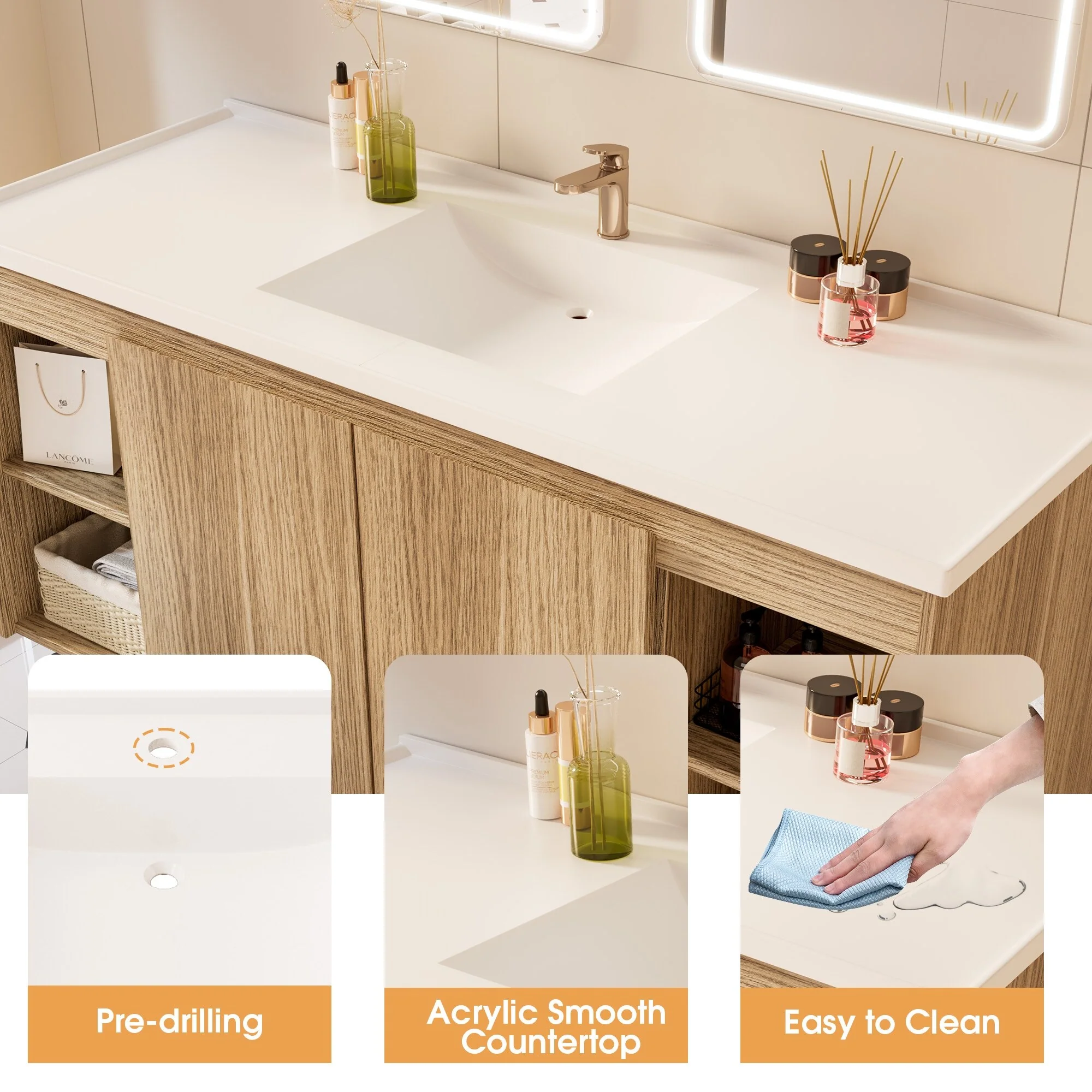 48-Inch Wall-Mounted Modern Bathroom Vanity with Single Sink – Sleek MDF Construction for Contemporary Spaces