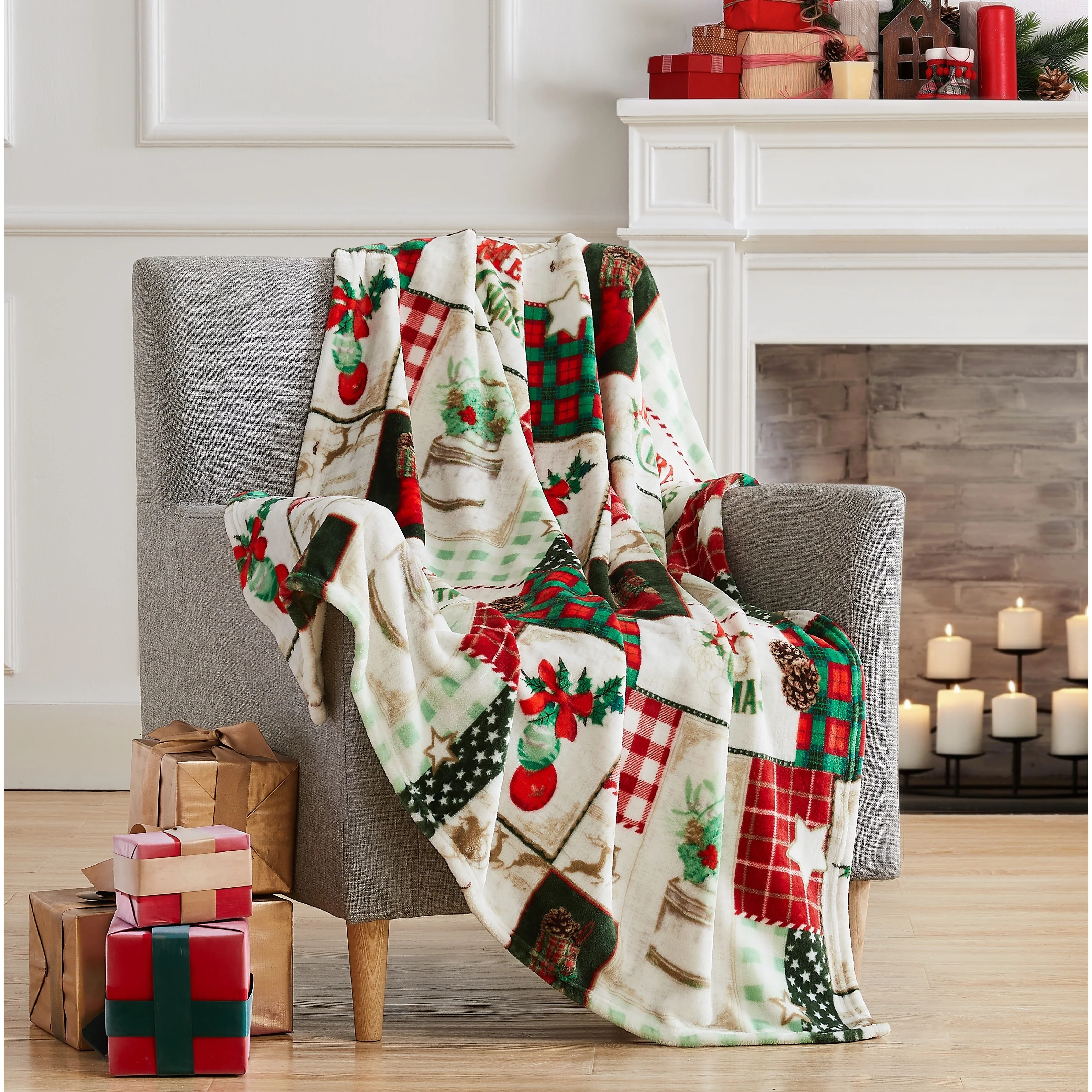 Christmas Patch Flannel Throw 50
