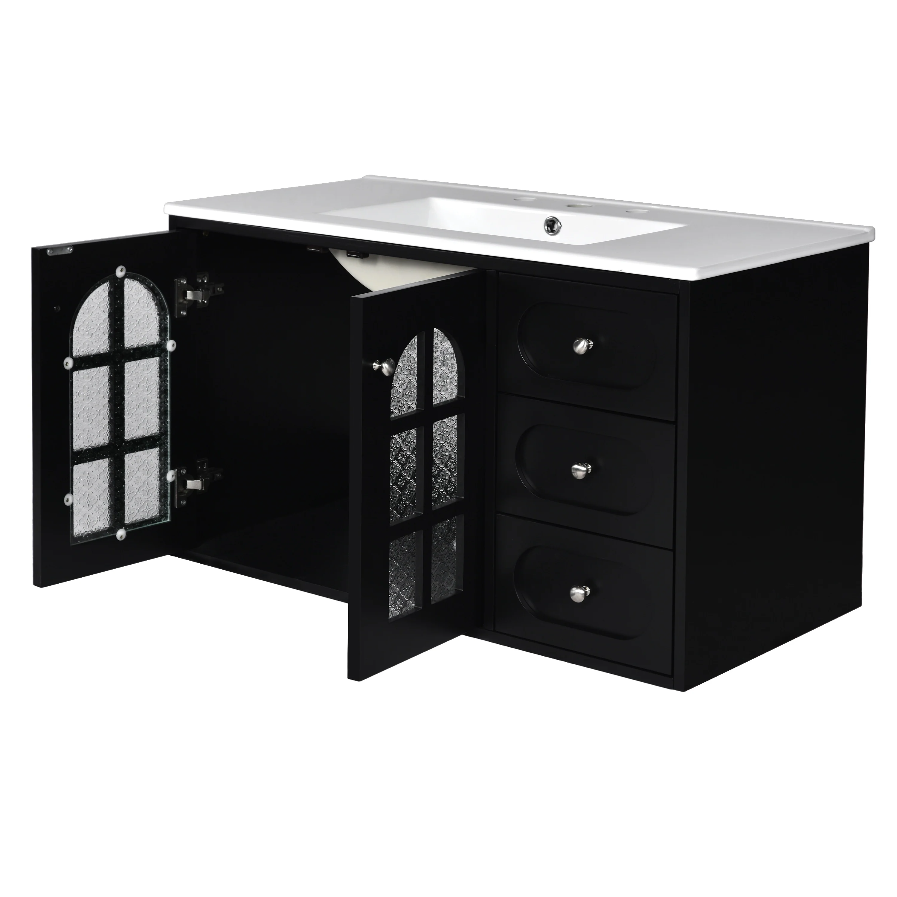 GDFStudio 36 Inch Floating Bathroom Vanity with Ceramic Sink, Wall Mounted Bathroom Cabinet with 3 Drawers