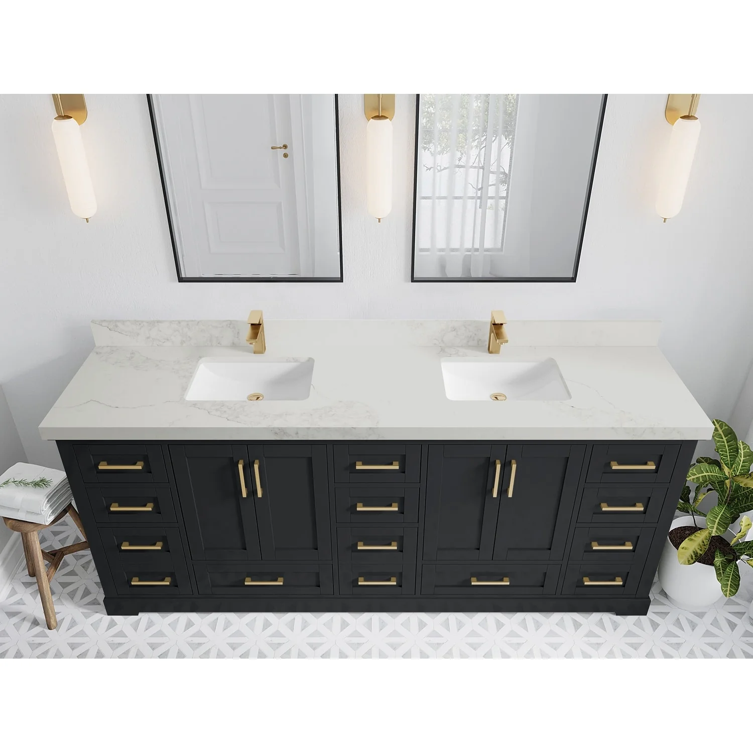 Willow Collection 84 in W x 22 in D x 36 in H Boston Double Bowl Sink Bathroom Vanity with Countertop