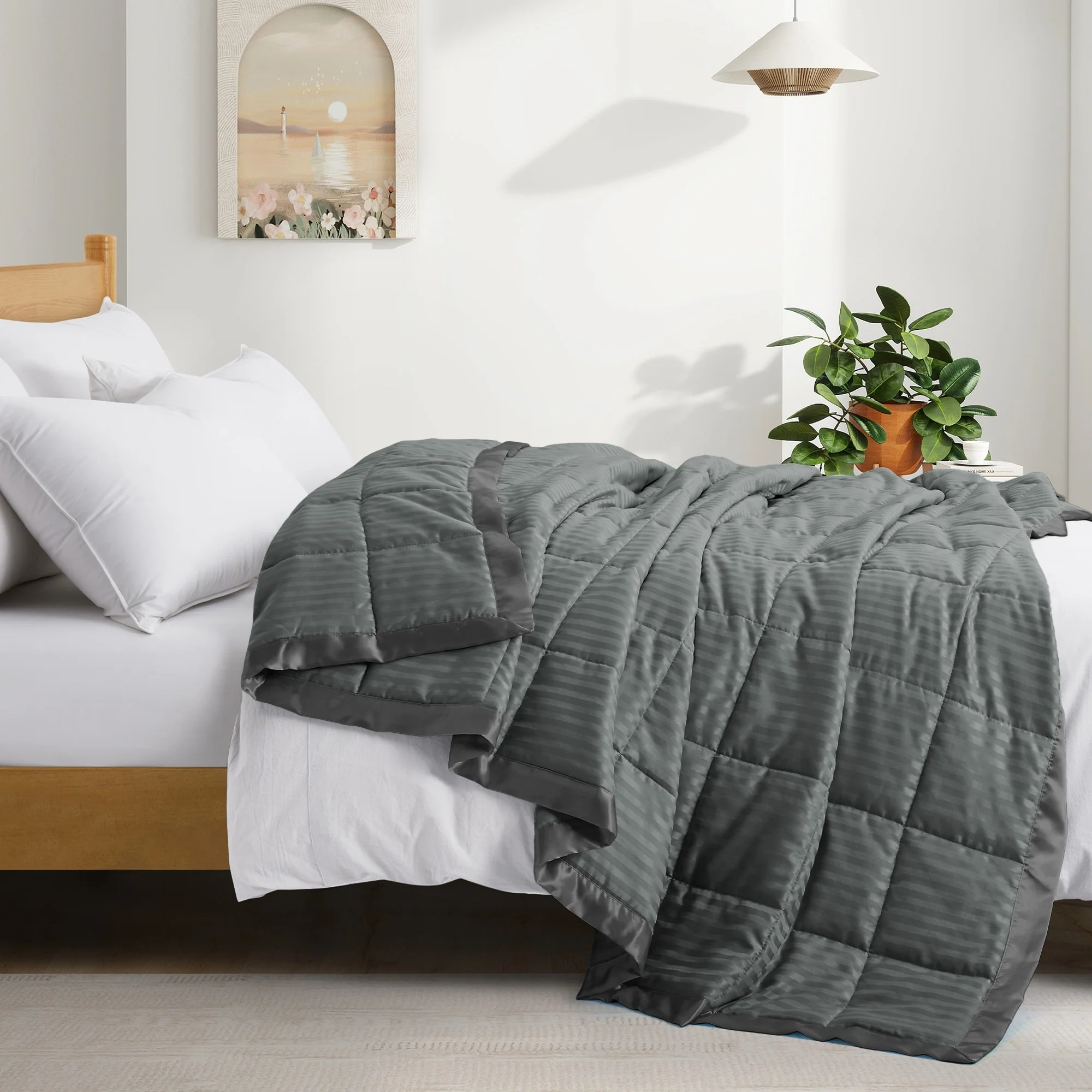 Hotel Quality Luxury All Season Jacquard Soft Bed Blanket with Satin Trim, Cozy and Warm