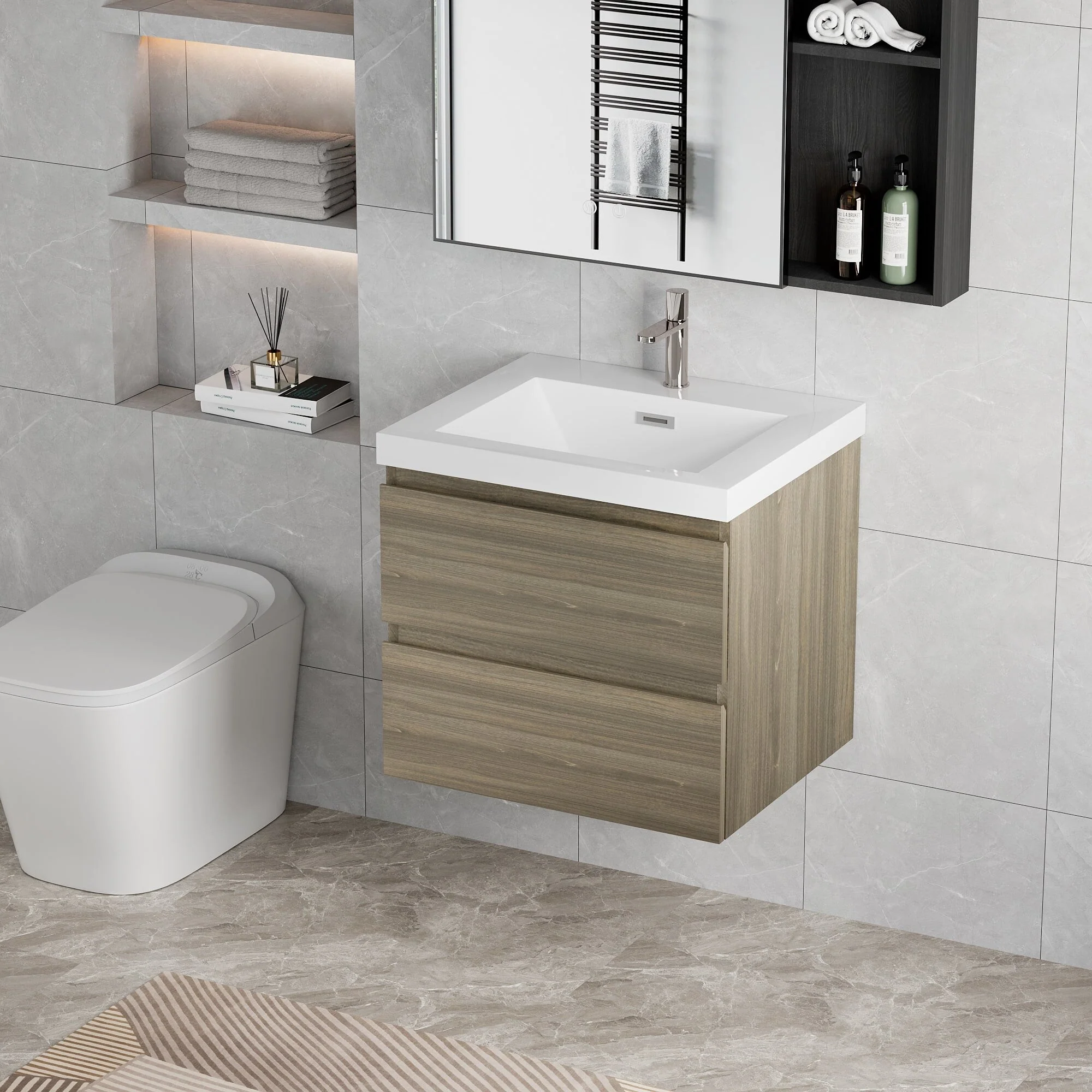 MDF Floating Bathroom Vanity with Integrated Resin Sink