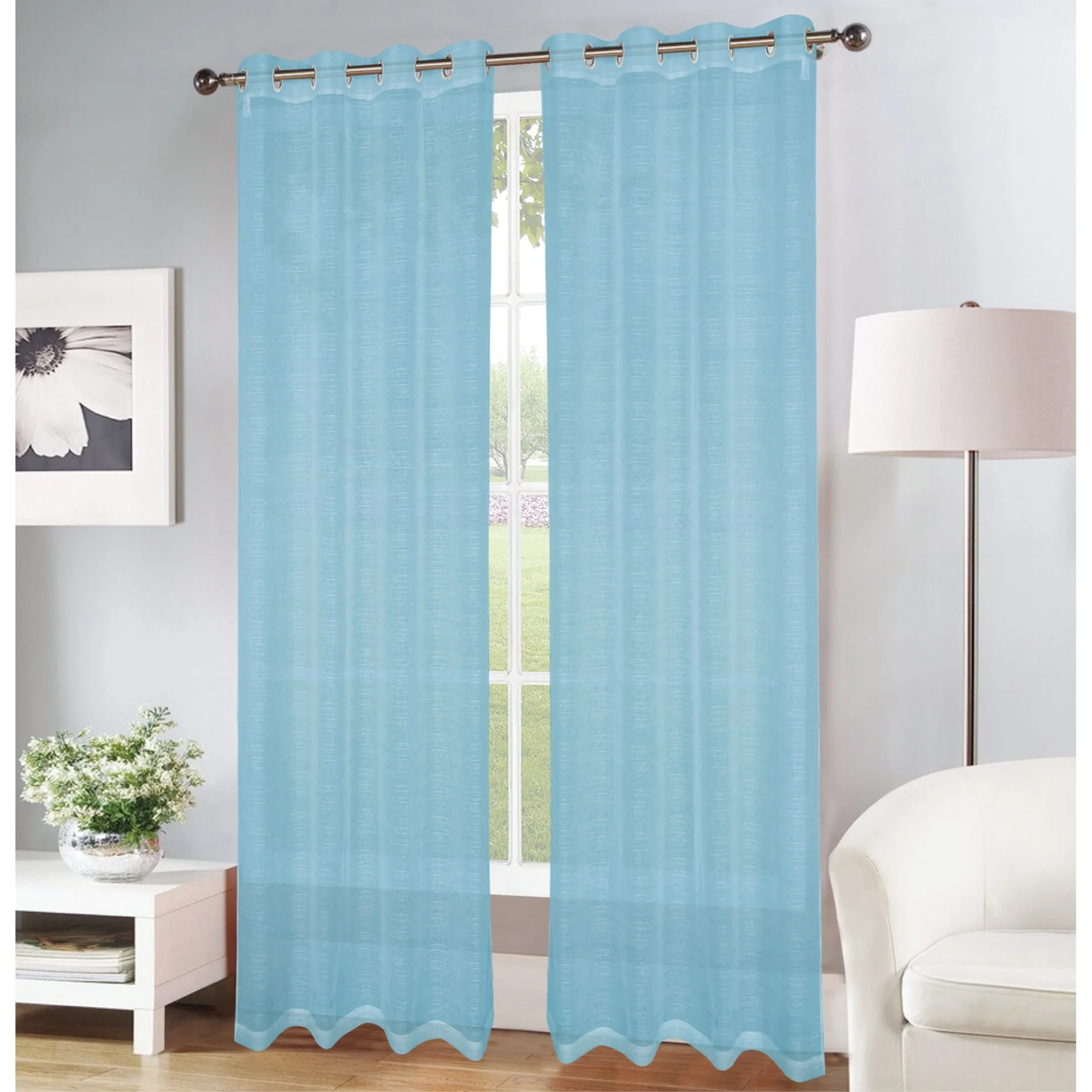 Erica Striped Doily Single Grommet Curtain Panel - (1x) 54 x 90 in. - (1x) 54 x 90 in.