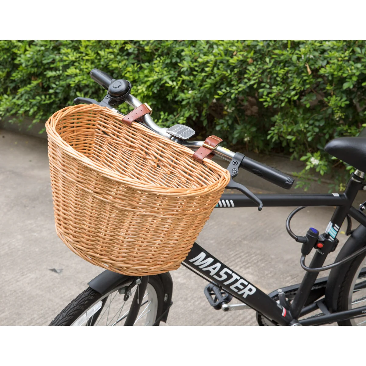 Wicker Front Bike Basket with Faux Leather Straps - Large