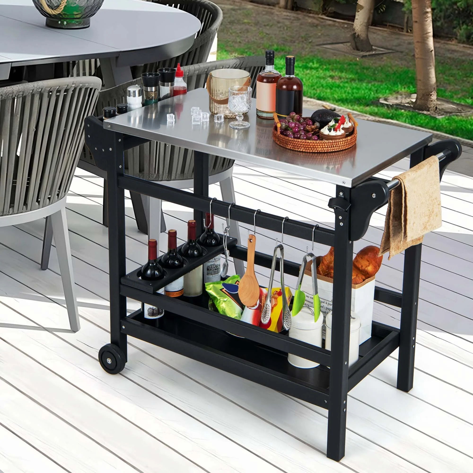Costway Movable Outdoor Dining Cart Table with Stainless Steel - See Details