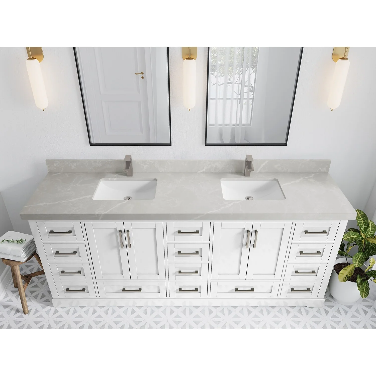 Willow Collection 84 in W x 22 in D x 36 in H Boston Double Bowl Sink Bathroom Vanity with Countertop