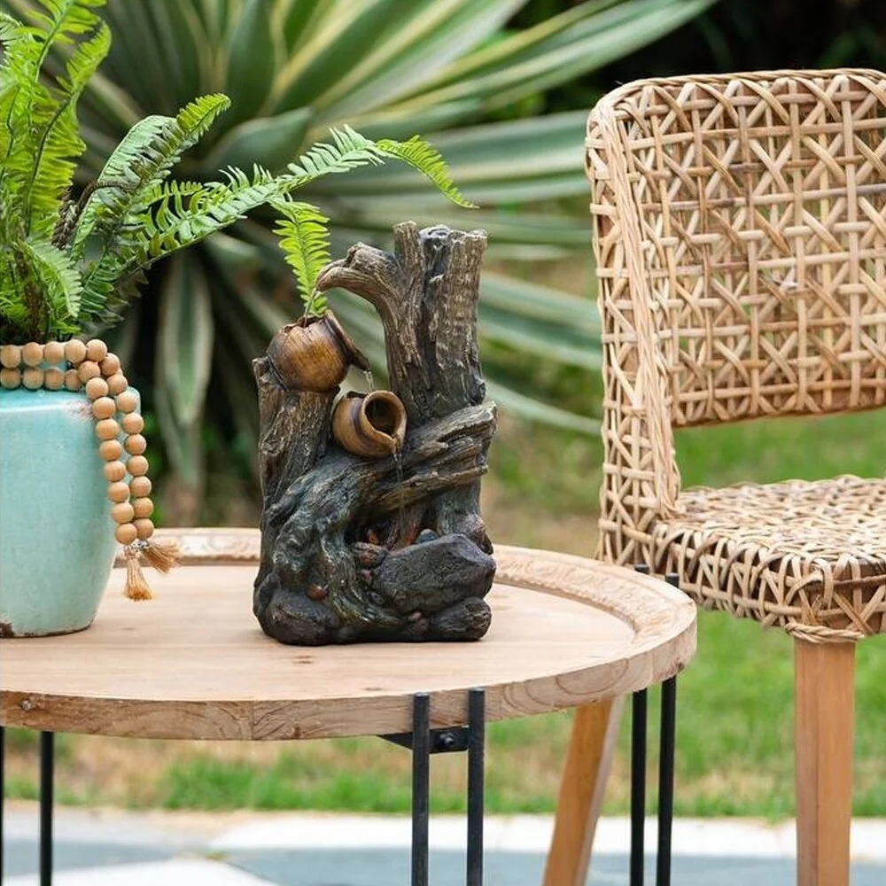 Decorative 4 Tier Broken Pot Water Fountain with LED Light