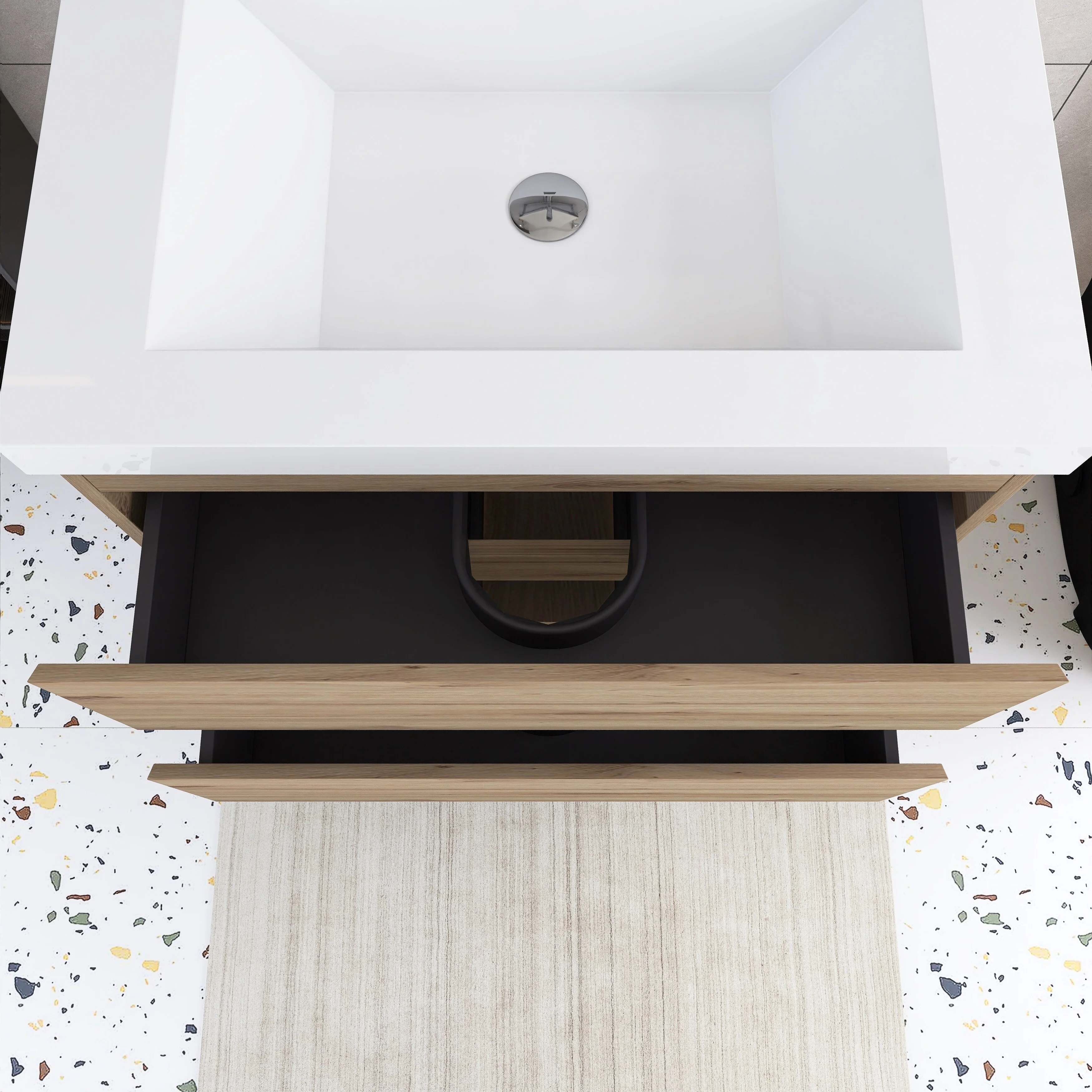 Angela Wall Mounted Bathroom Vanity in F. Oak with White Cultured Marble Top