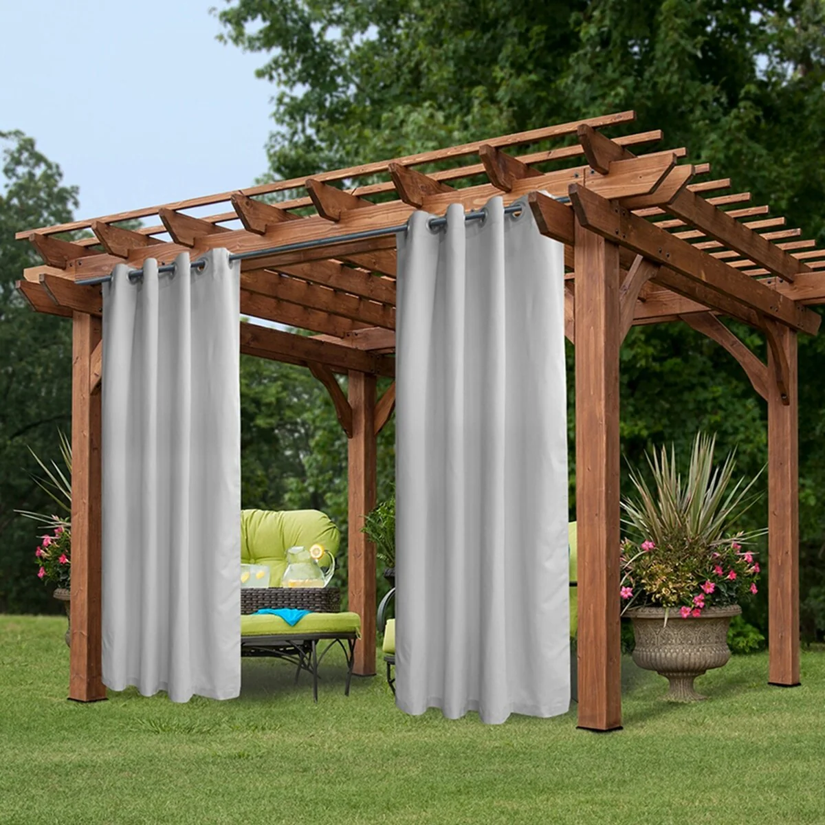 Pro Space Greyish White Grommets Privacy Curtain Panel for Patio Porch Gazebo Cabana, 50
