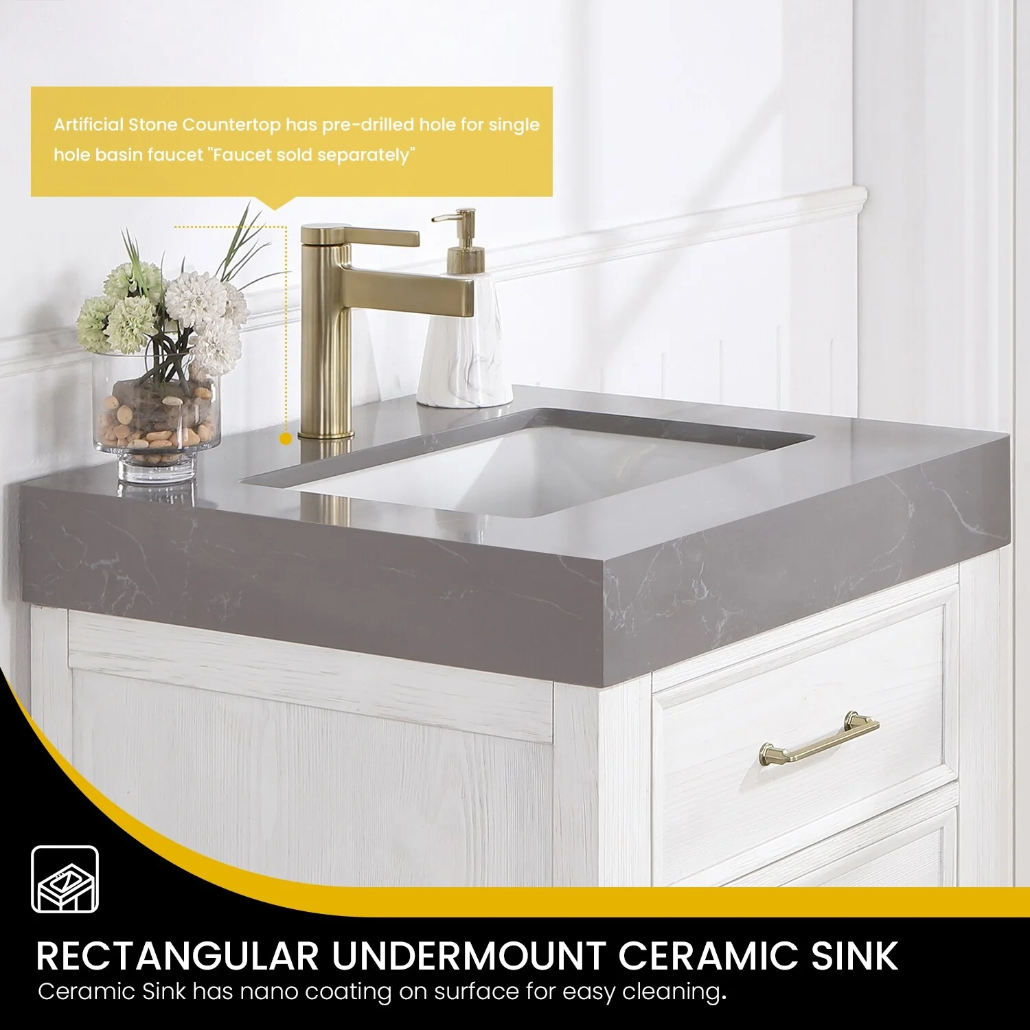 Leon 24 in. Single Bathroom Vanity with Composite Stone Top