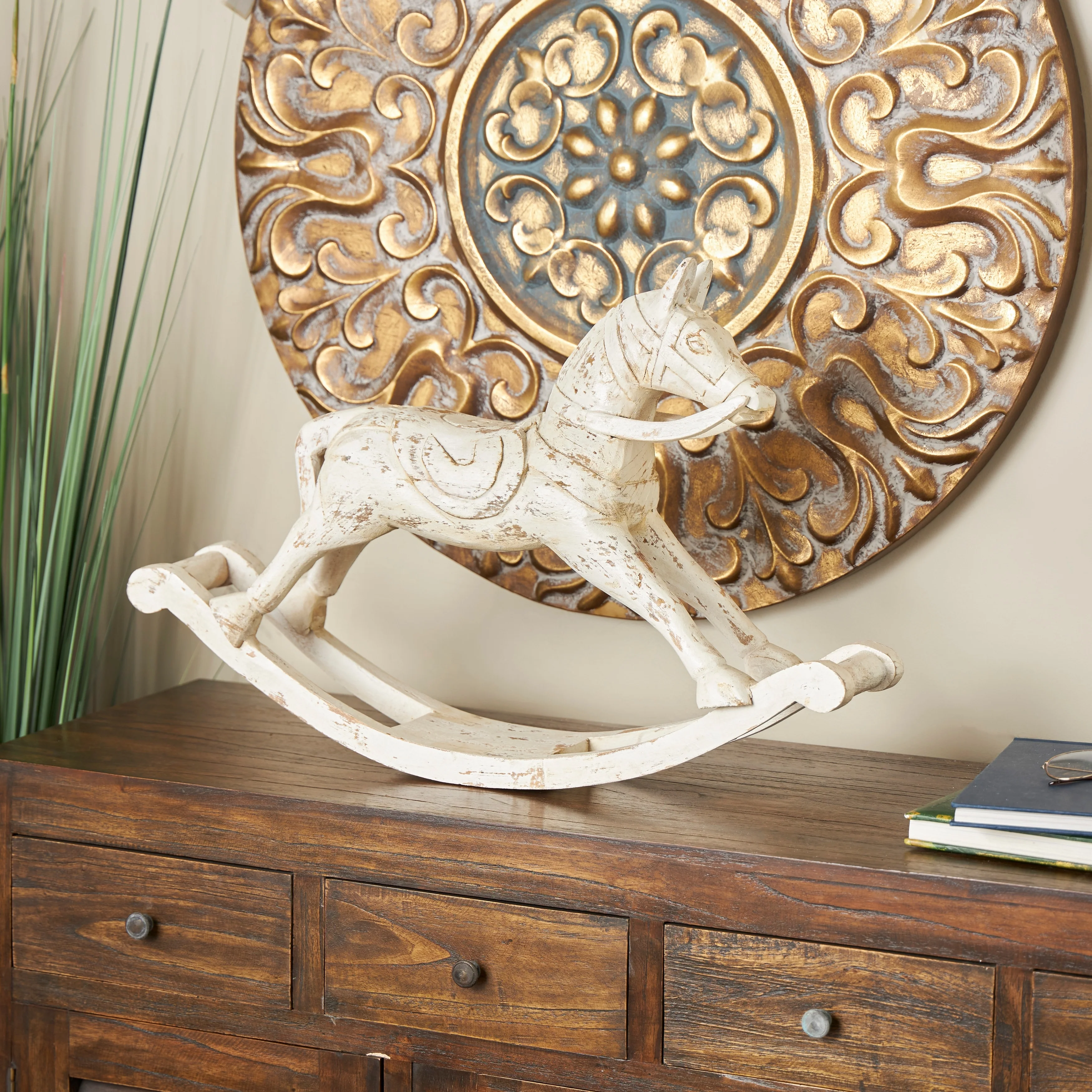 White Mango Wood Horse Decorative Sculpture