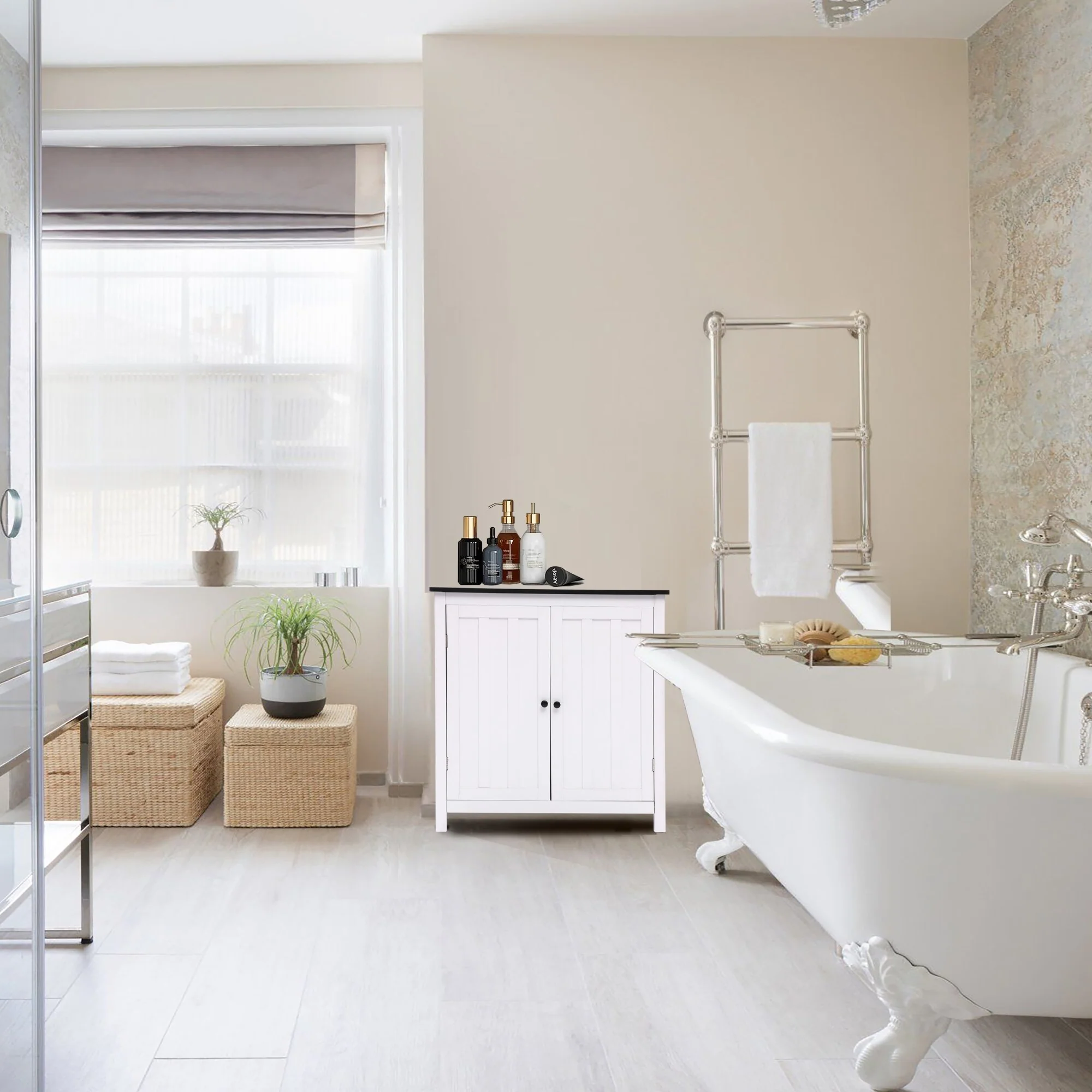 White MDF Wood 2-Door Bathroom Storage Cabinet with an Adjustable Shelf - 32.3