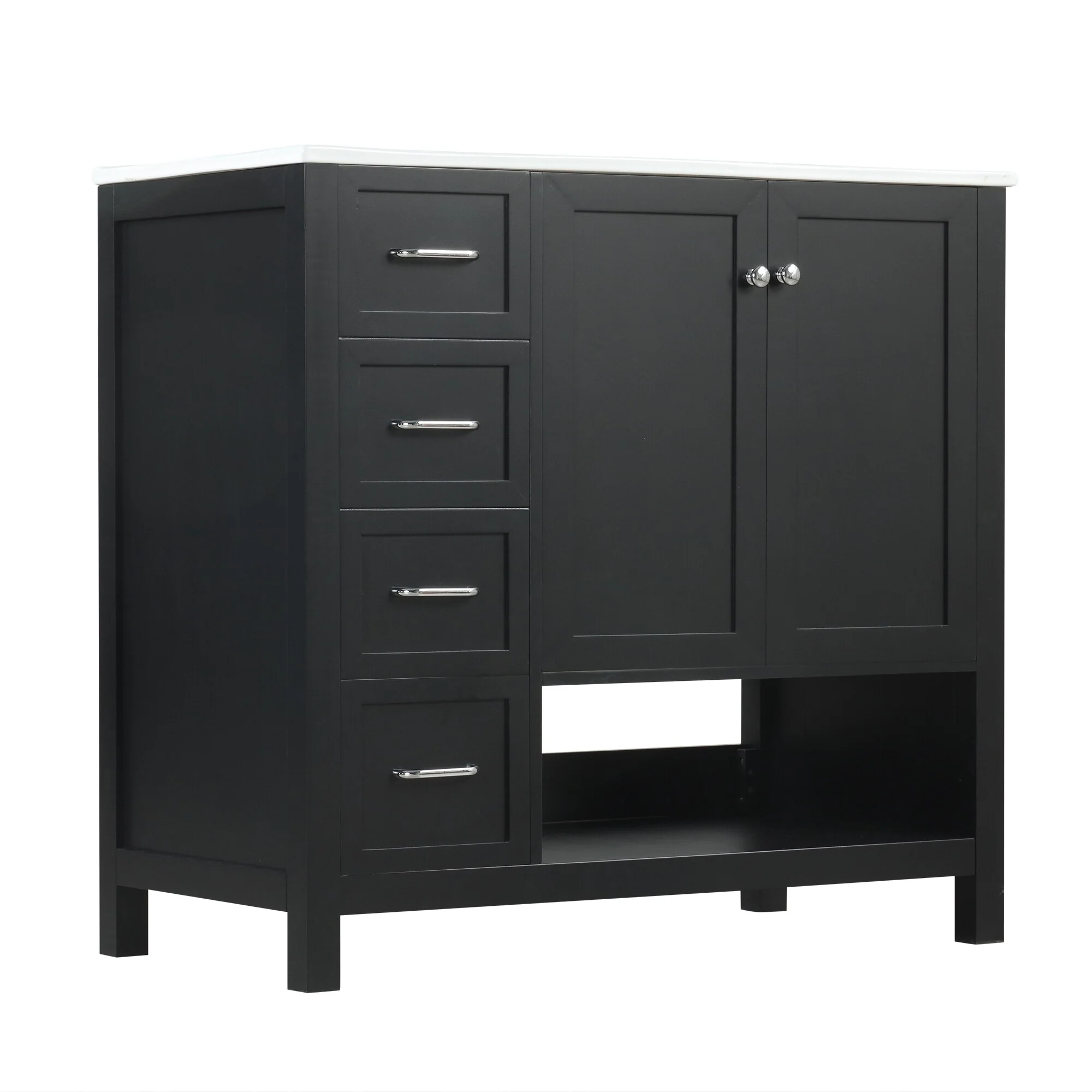 Bathroom Vanity with Ceramic Sink, Bathroom Storage Cabinet with 2 Drawers, Bathroom Vanity with 1 Tip-Out Drawer and 1 Door