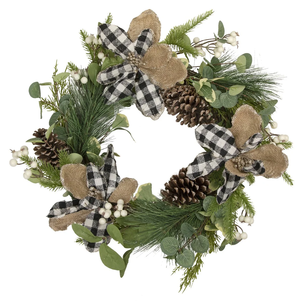 Magnolia and Frosted Pine Cones Artificial Christmas Wreath - 22-Inch Unlit - 22