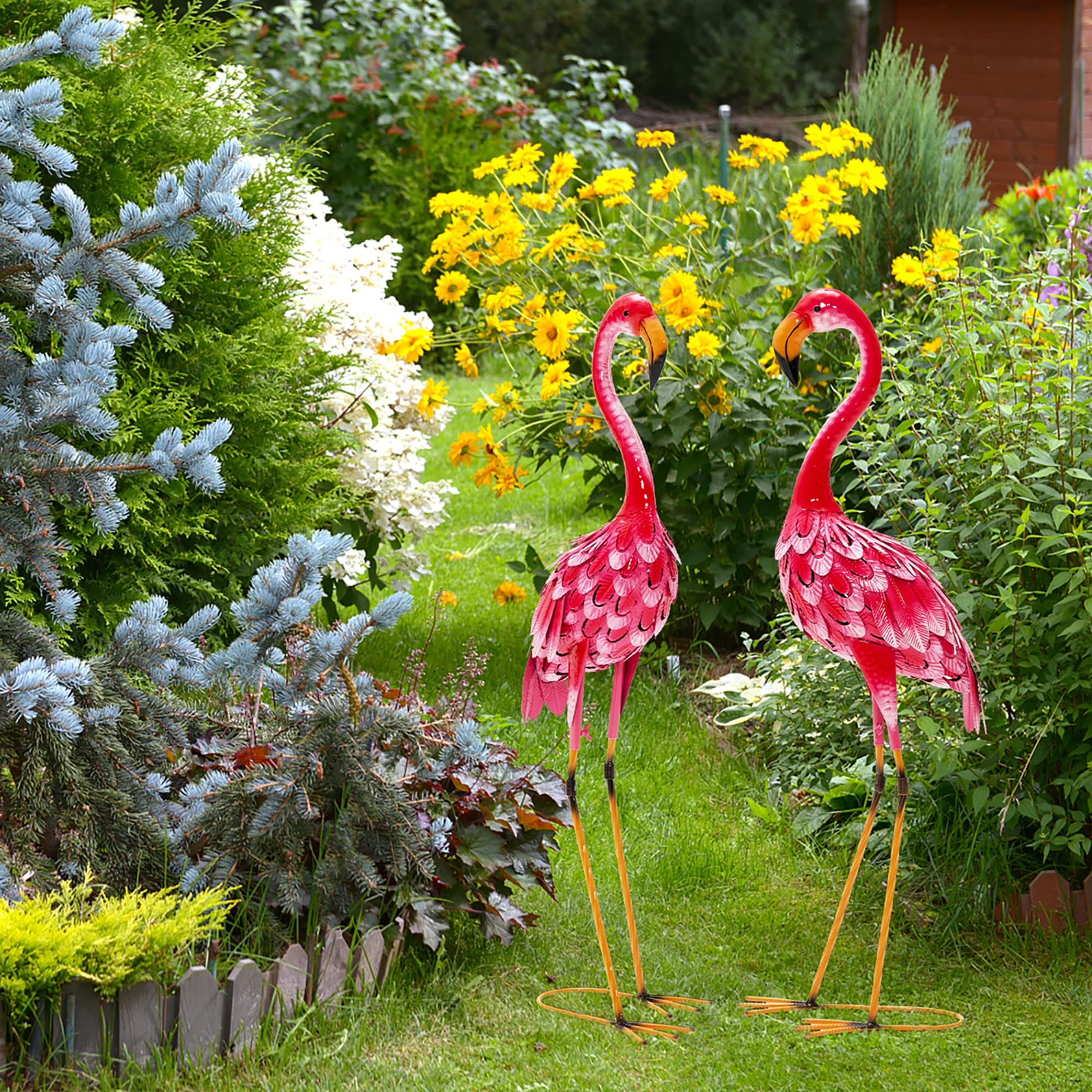 Costway 2-Piece Metal Crane/Flamingo Garden Statue Sculpture Set