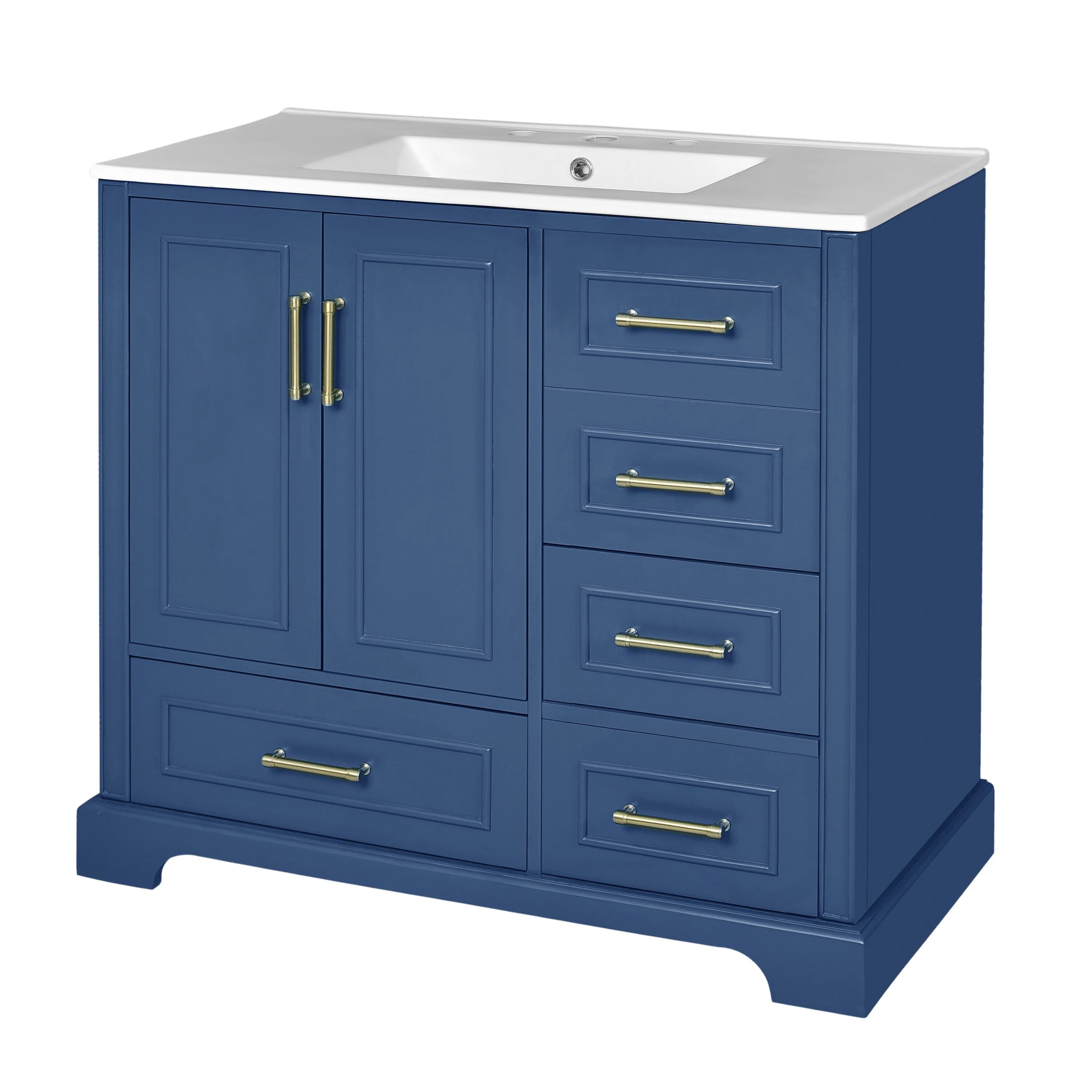 Bathroom Vanity with Resin Sink, Bathroom Vanity Set with 4 Drawers, Bathroom Storage Cabinet with 2 Soft Close Doors