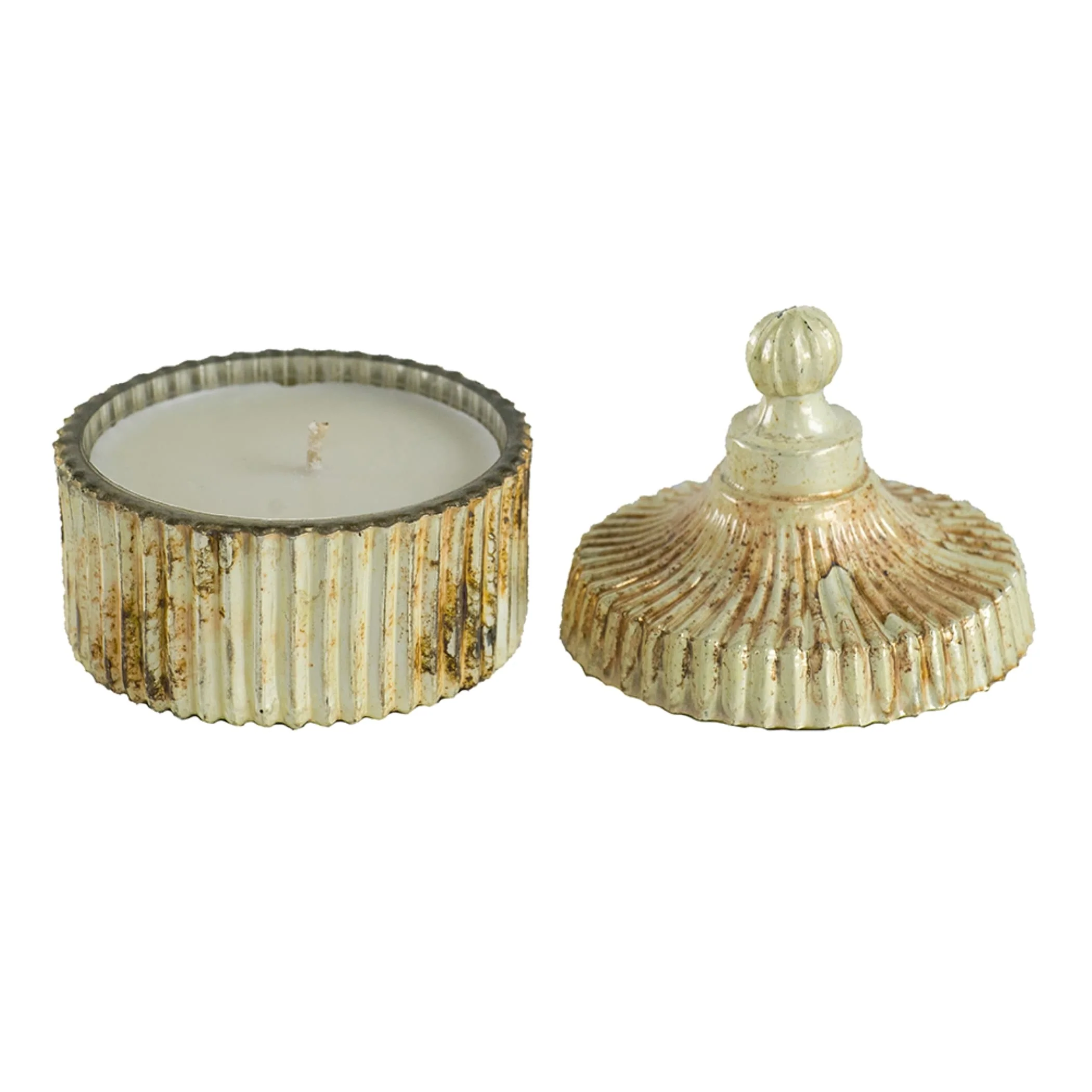 A&B Home Enameled Antique Mercury Round Fluted Soy Wax Candle with Lid