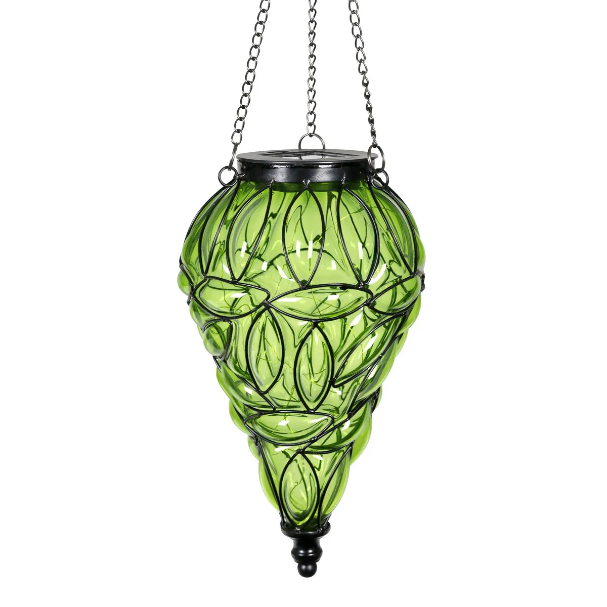 Exhart Solar Tear Shaped Hand Blown Glass Hanging Lantern with Fifteen LED lights, 7 by 24 Inches