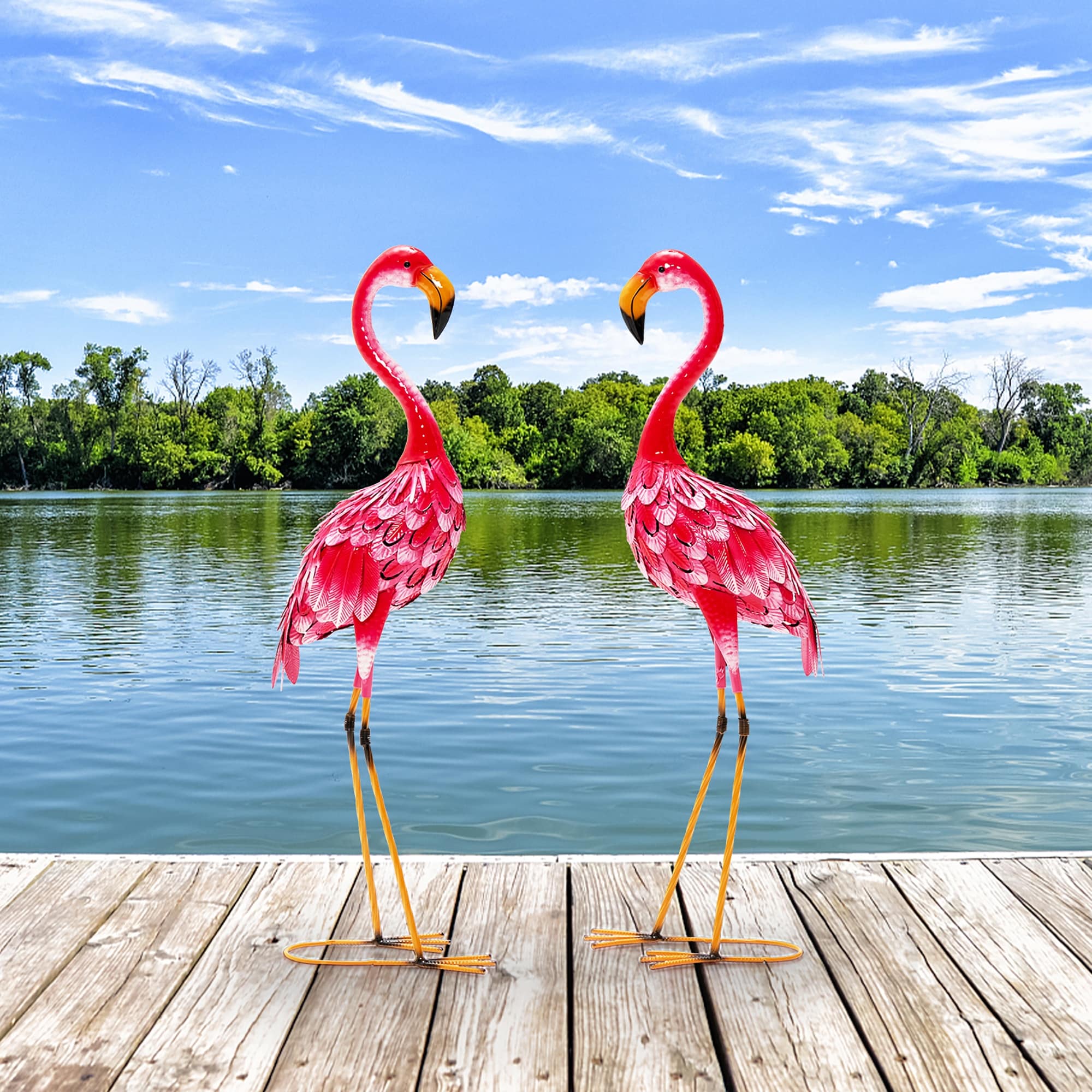 Costway 2-Piece Metal Crane/Flamingo Garden Statue Sculpture Set
