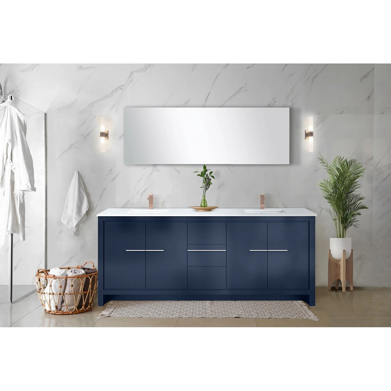 Lafarre Bath Vanity Cultured Marble Top, Sink and Rose Gold Faucet