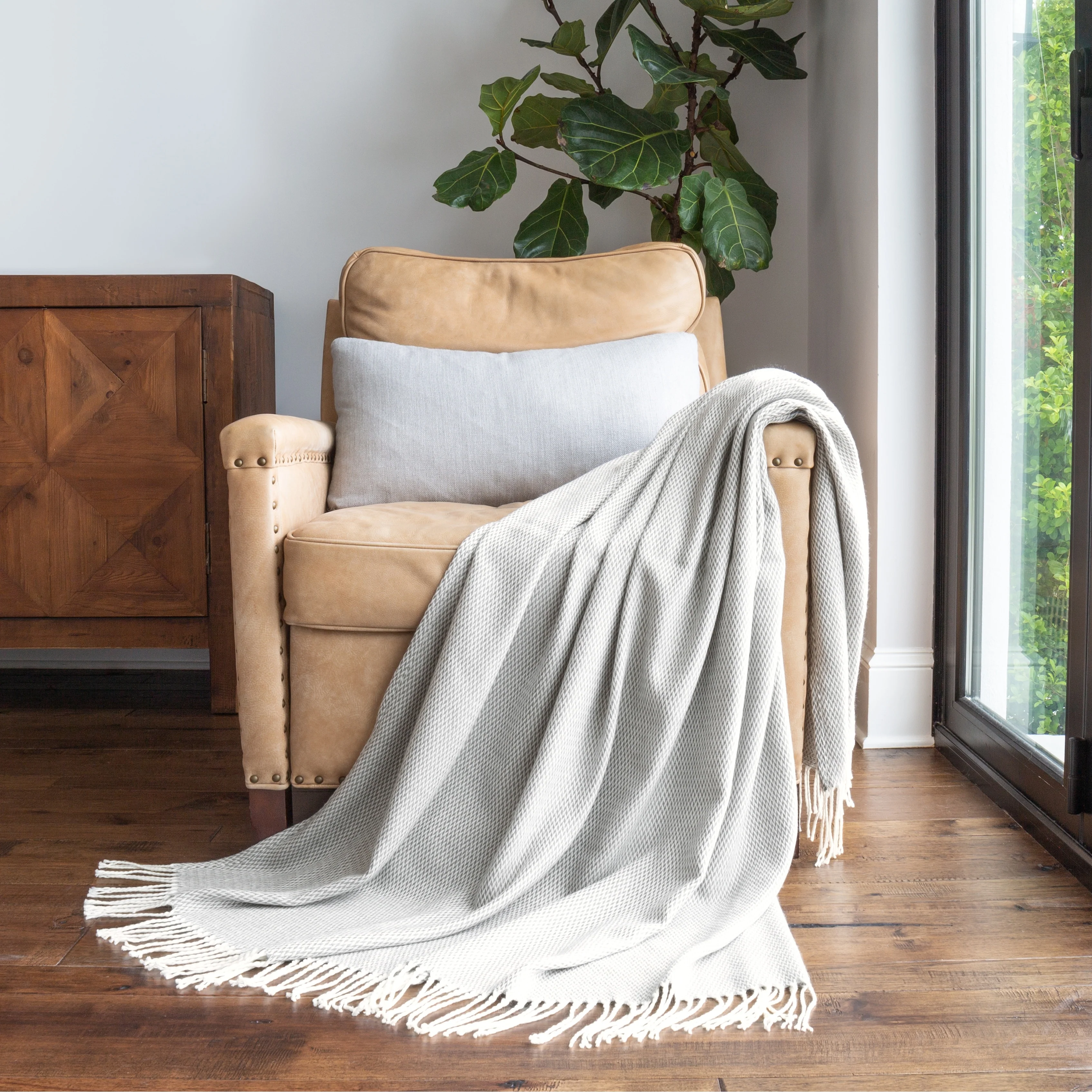 Becky Cameron Throw Blanket Herringbone with Fringed Edges