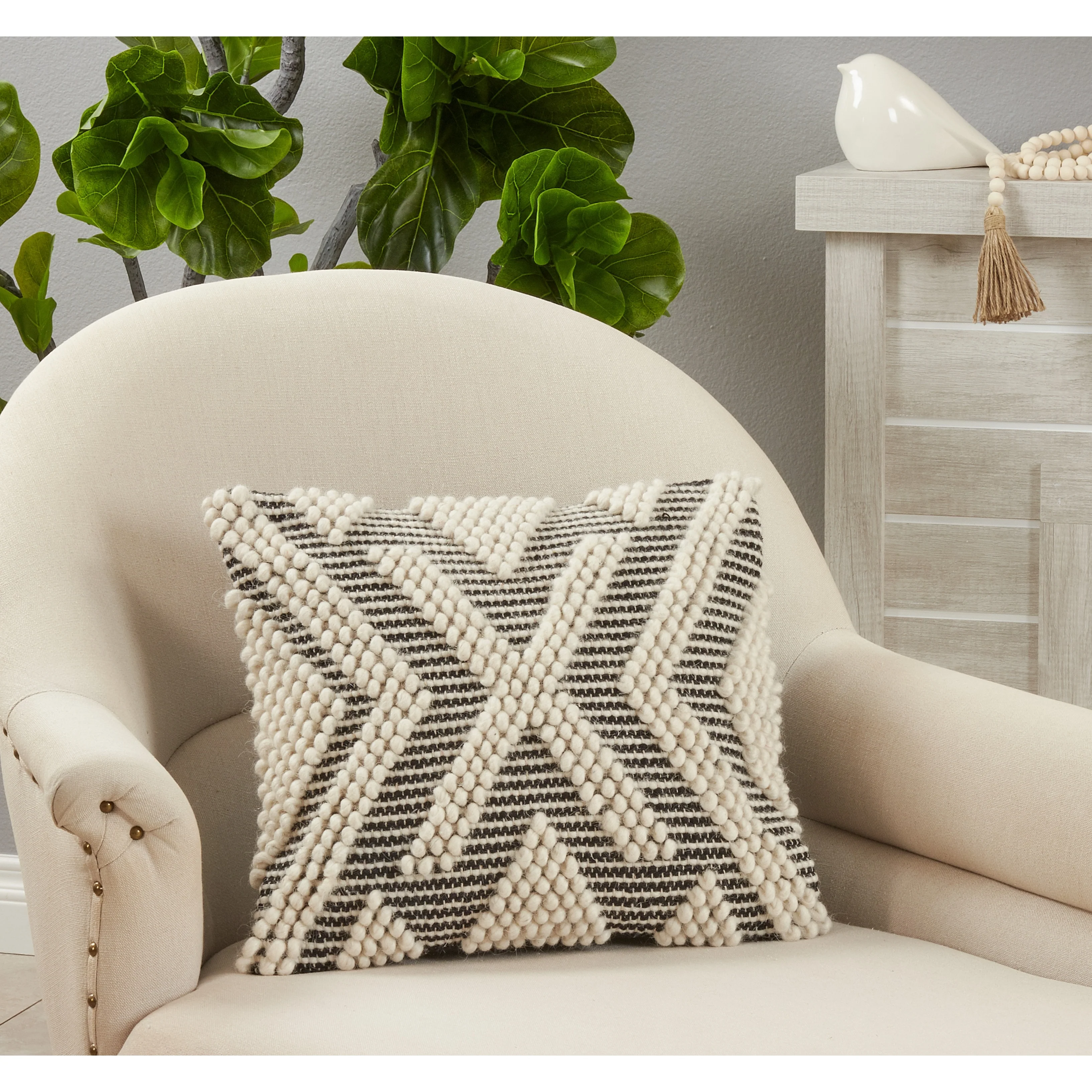 Throw Pillow With Arrow Woven Design, 18