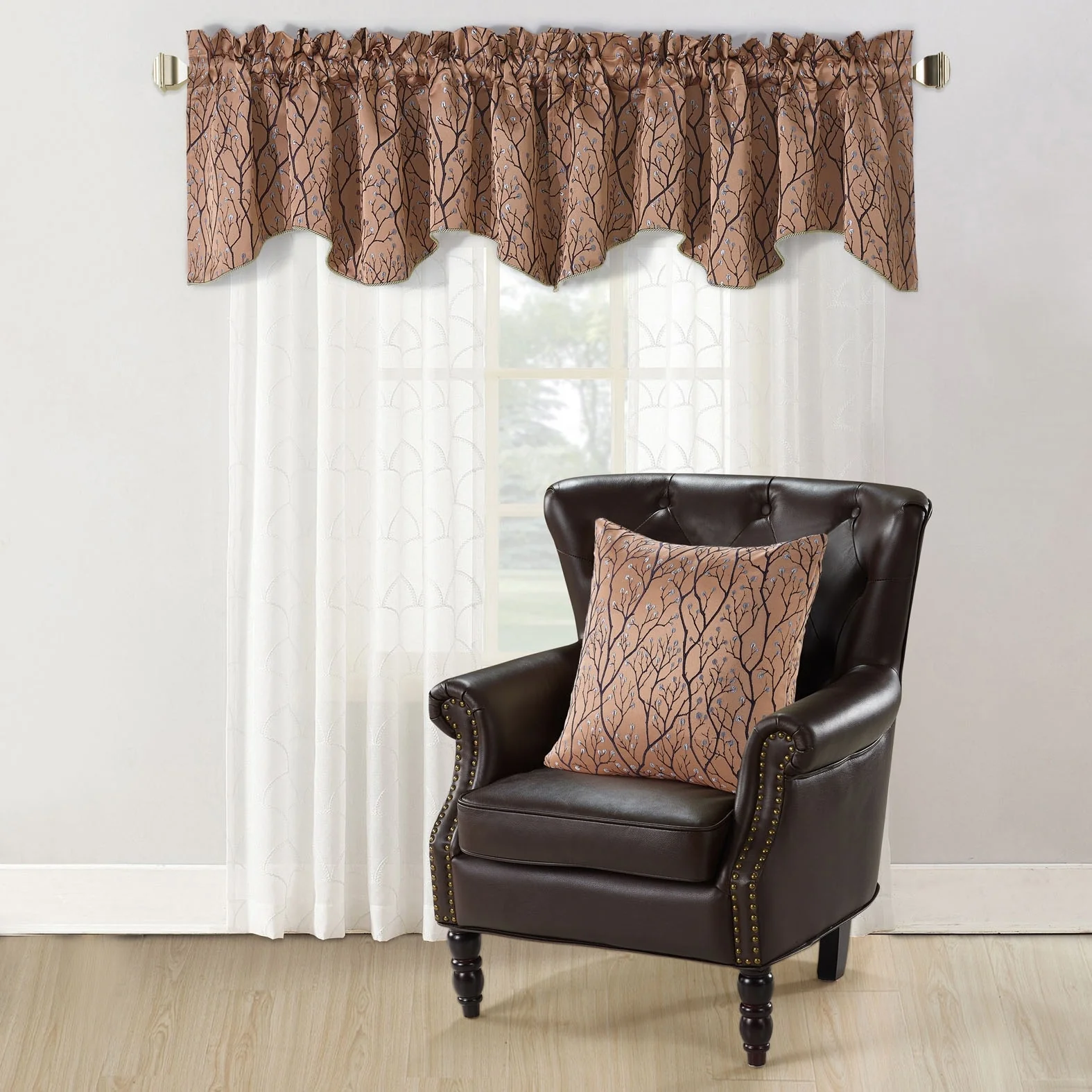 Hoorn Jacquard Valance and Pillow Sham 2-piece Set with Branch Pattern