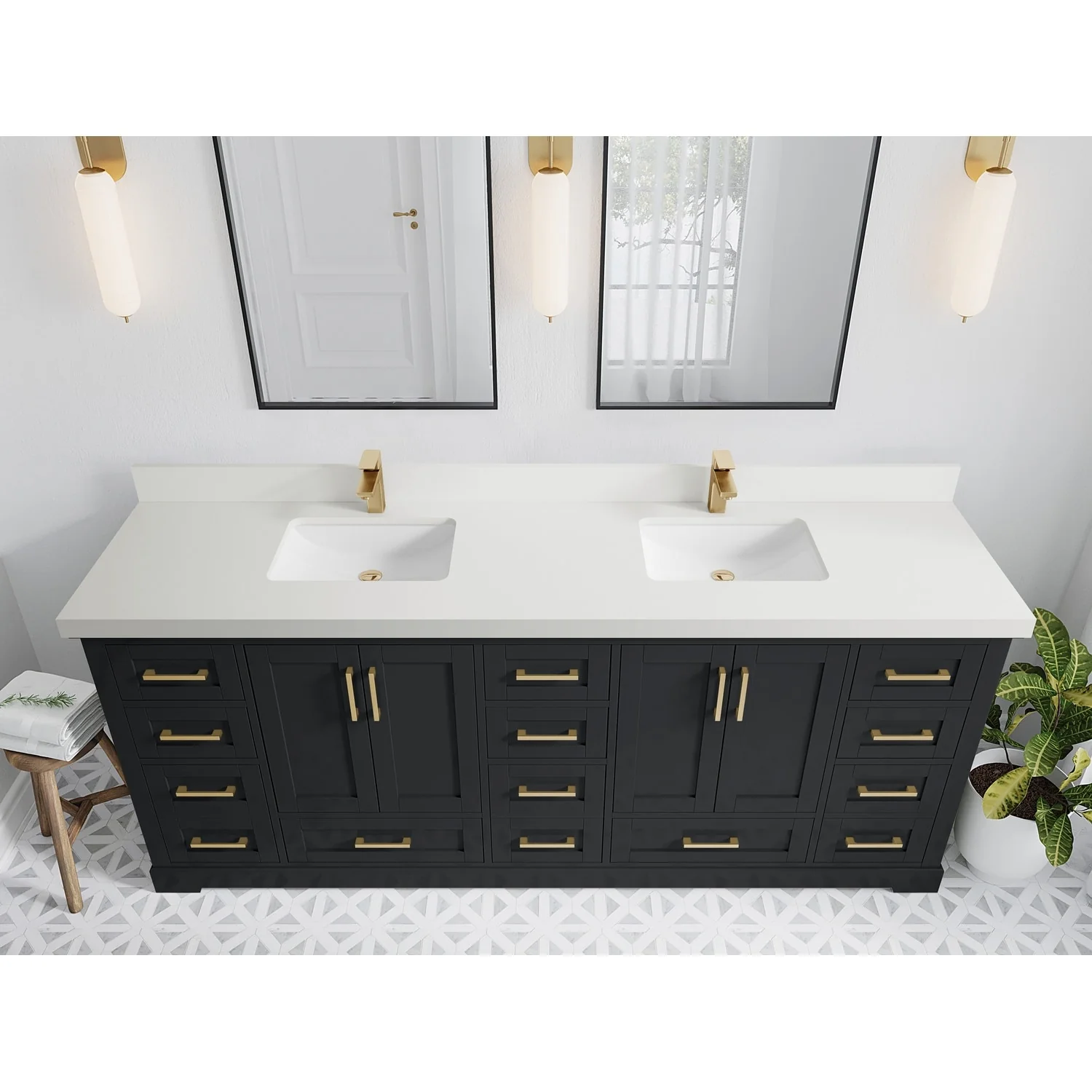 Willow Collection 84 in W x 22 in D x 36 in H Boston Double Bowl Sink Bathroom Vanity with Countertop
