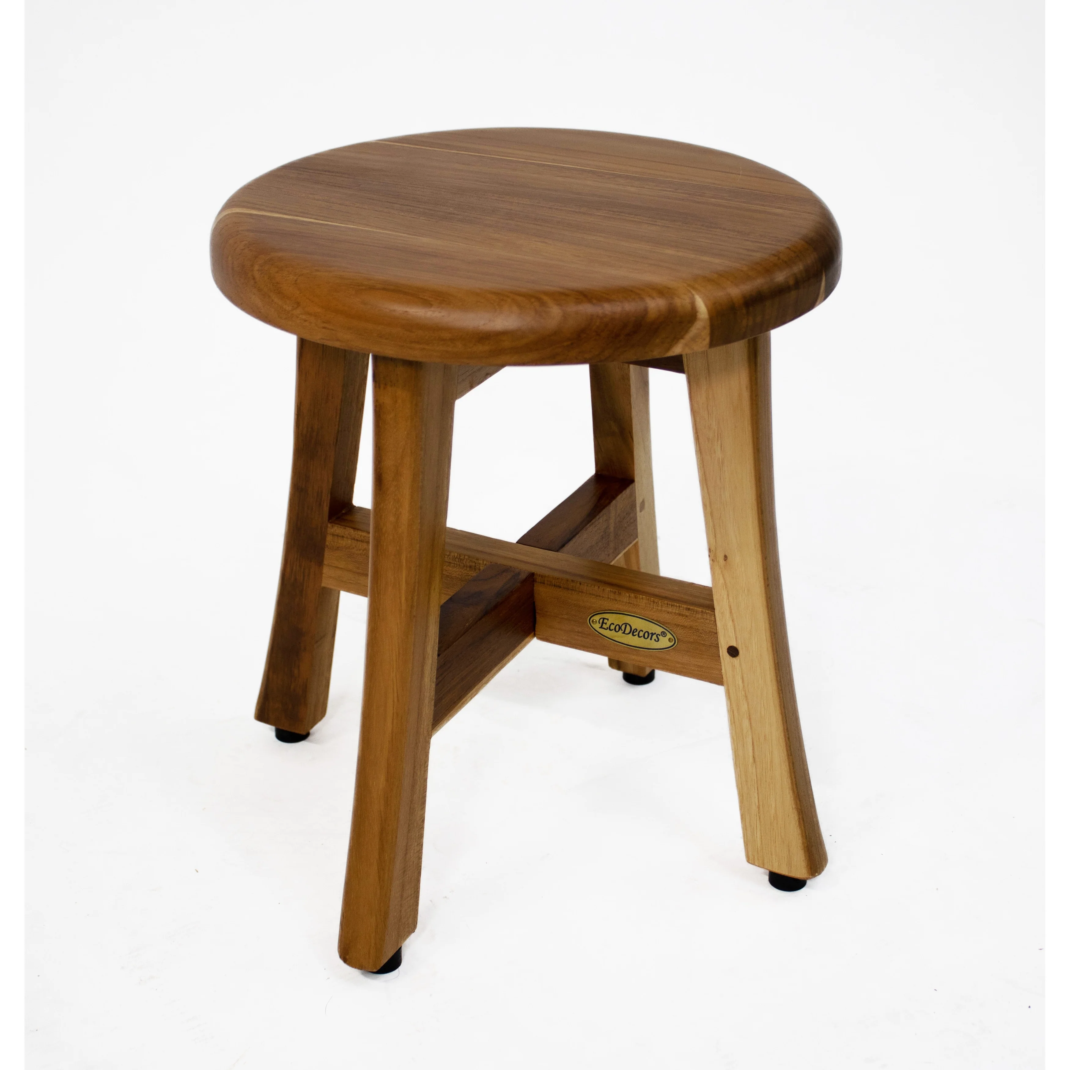 EcoDecors Shoji 13.5in Teak Wood Round Compact Shaving Shower Foot Stool - 11.5