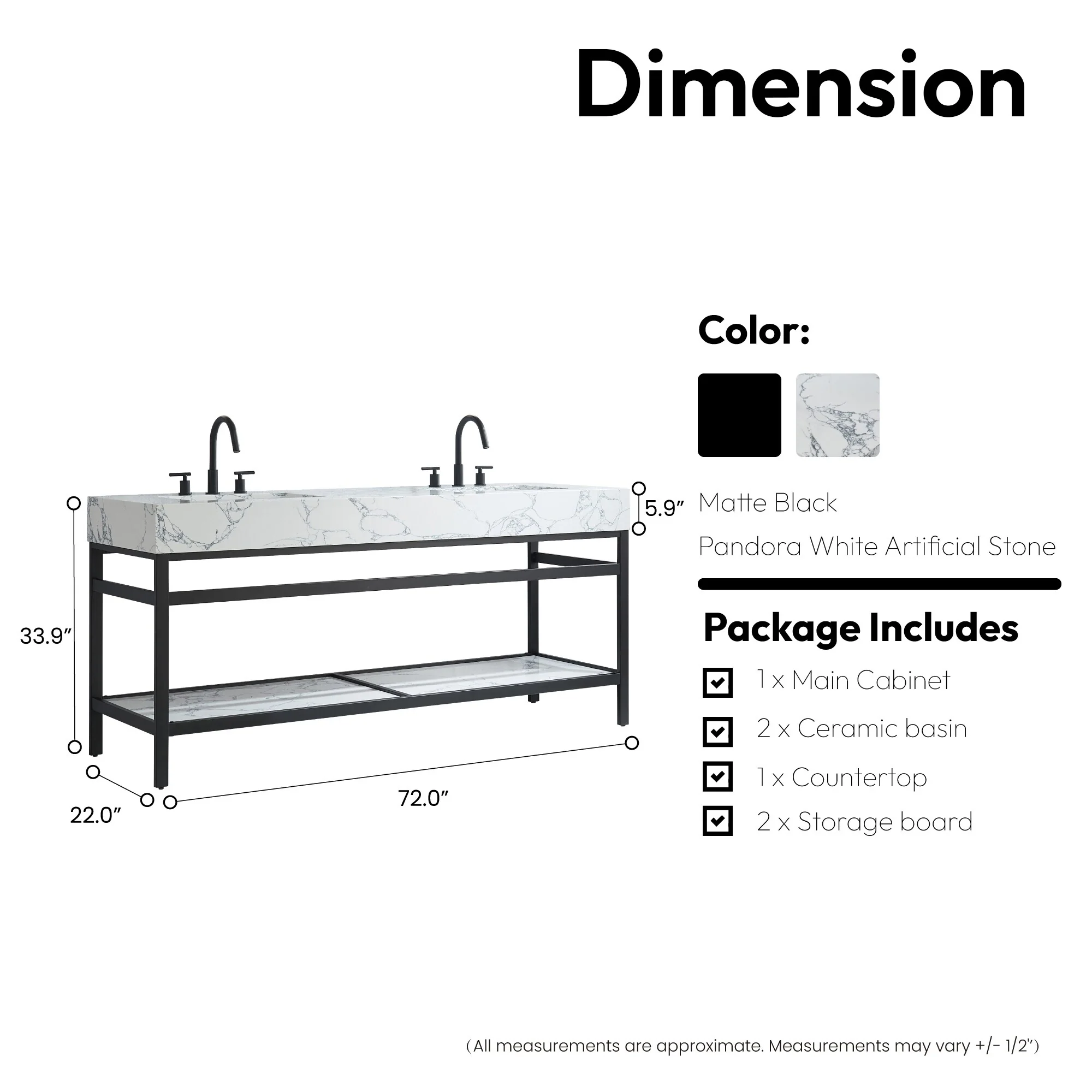 Ecija Bath Vanity, Metal Support with Composite Stone Top, no Mirror