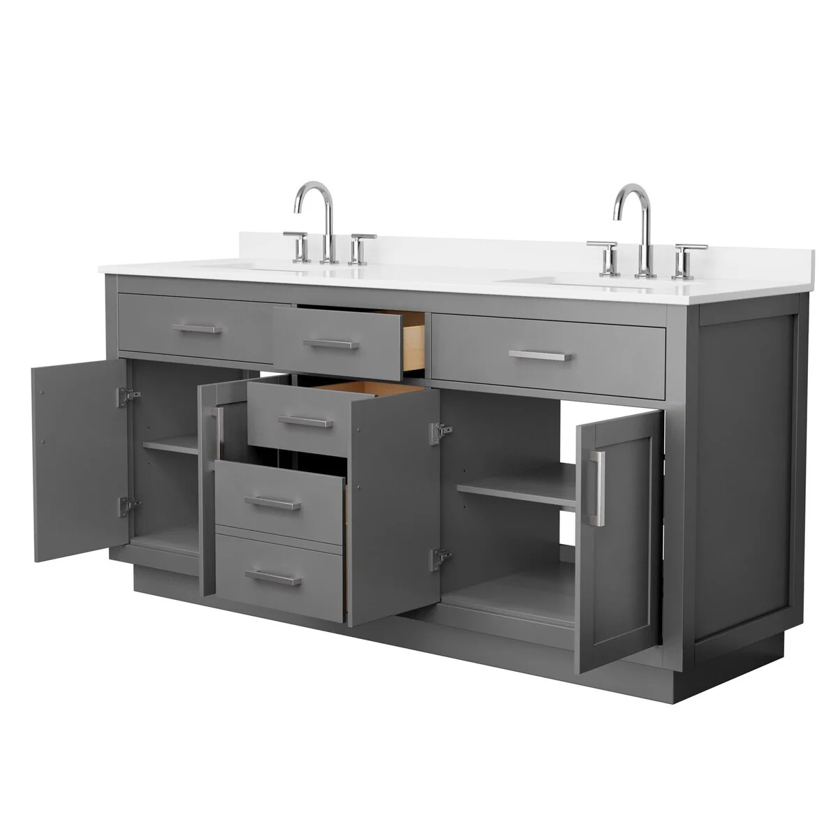 Beckett TK 72-inch Double Vanity, 3 Hole Quartz Top