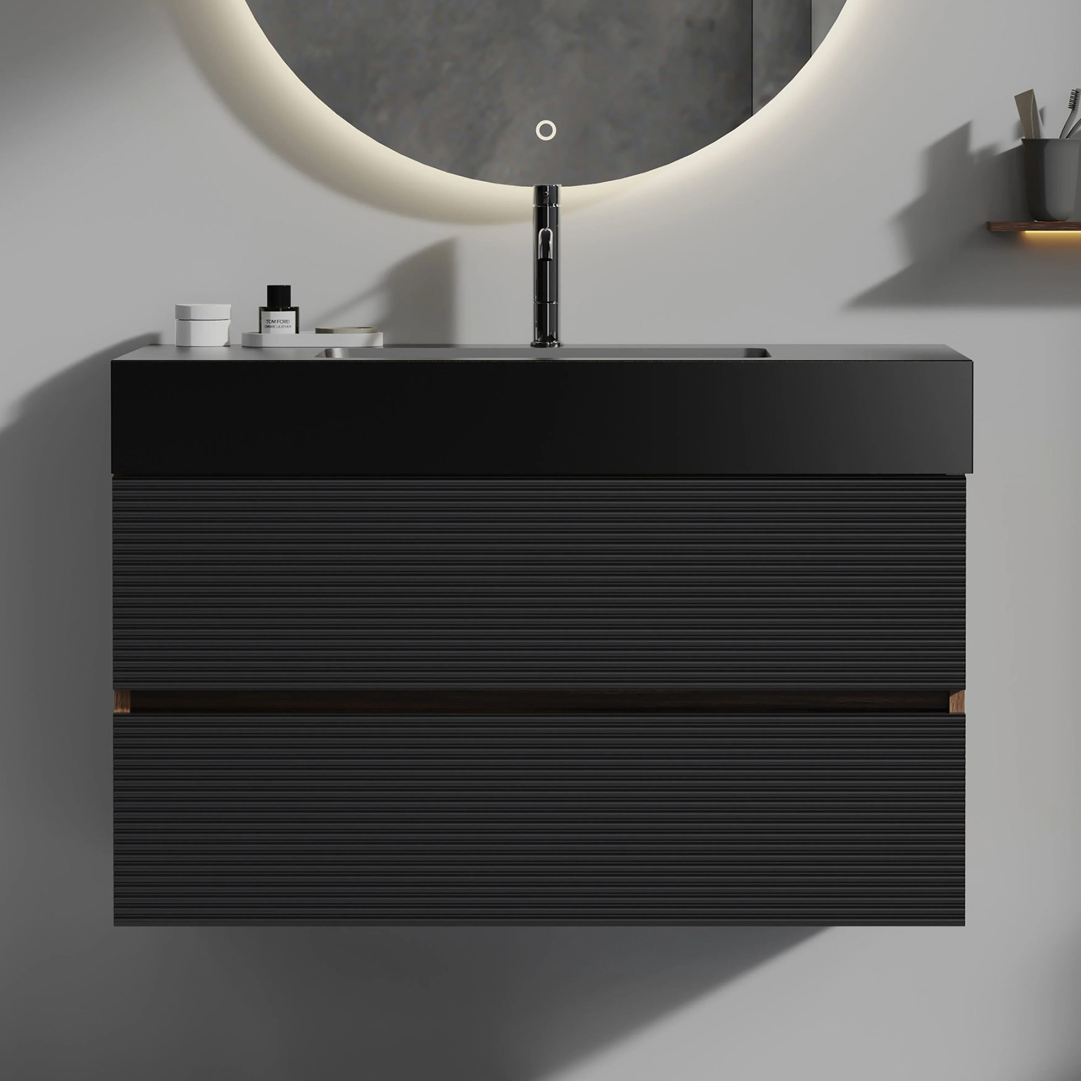 CITTANEO Grace 36'' Modern Floating Bathroom Vanity with Black Sink and Integral Basin