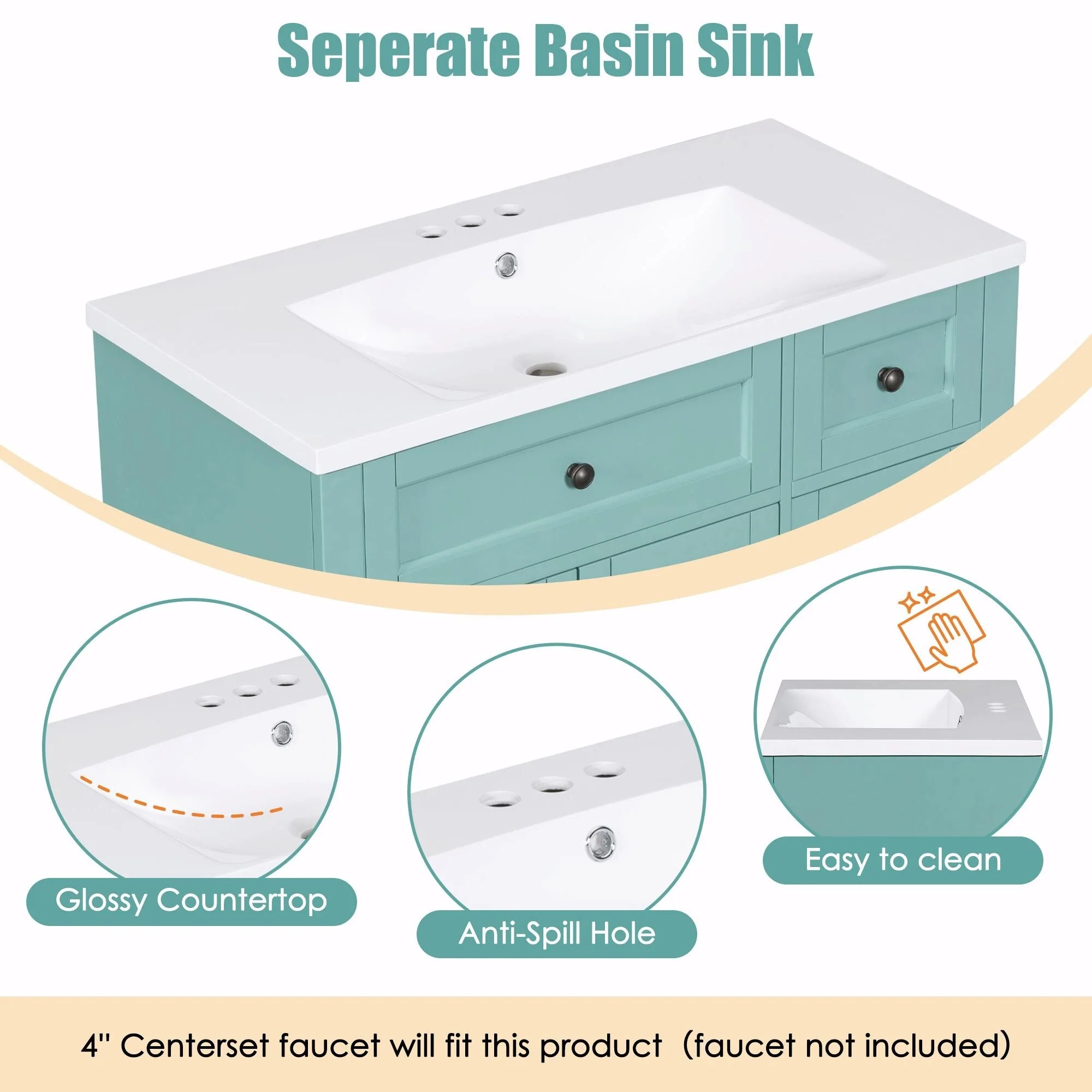 36'' Bathroom Vanity with Undermount Sink, Free Standing Vanity Set