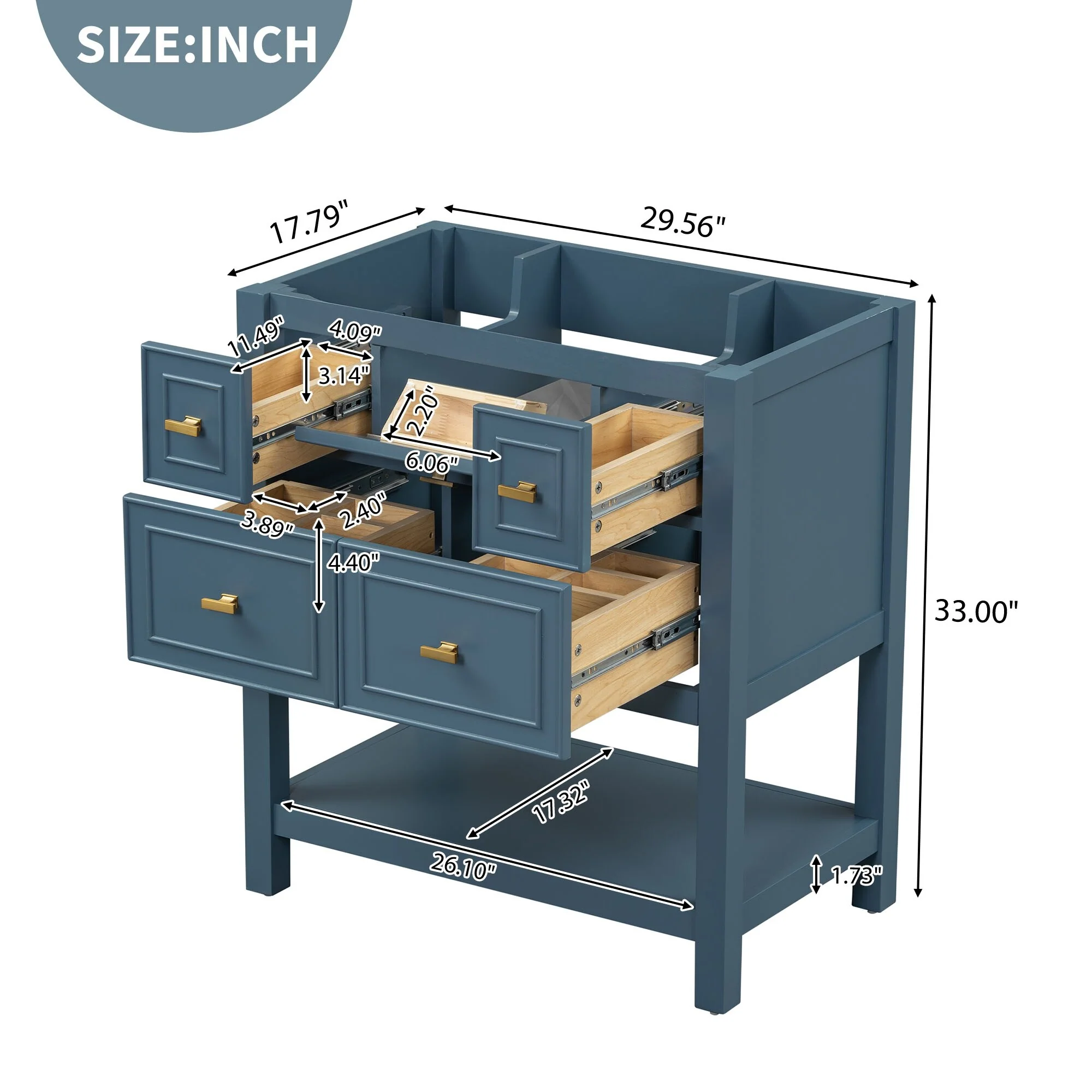 Free Standing Single Bathroom Vanity with 5 Drawers Bathroom Storage Cabinet