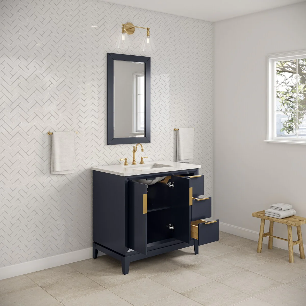 Elizabeth 36-Inch Single Sink Carrara White Marble Vanity