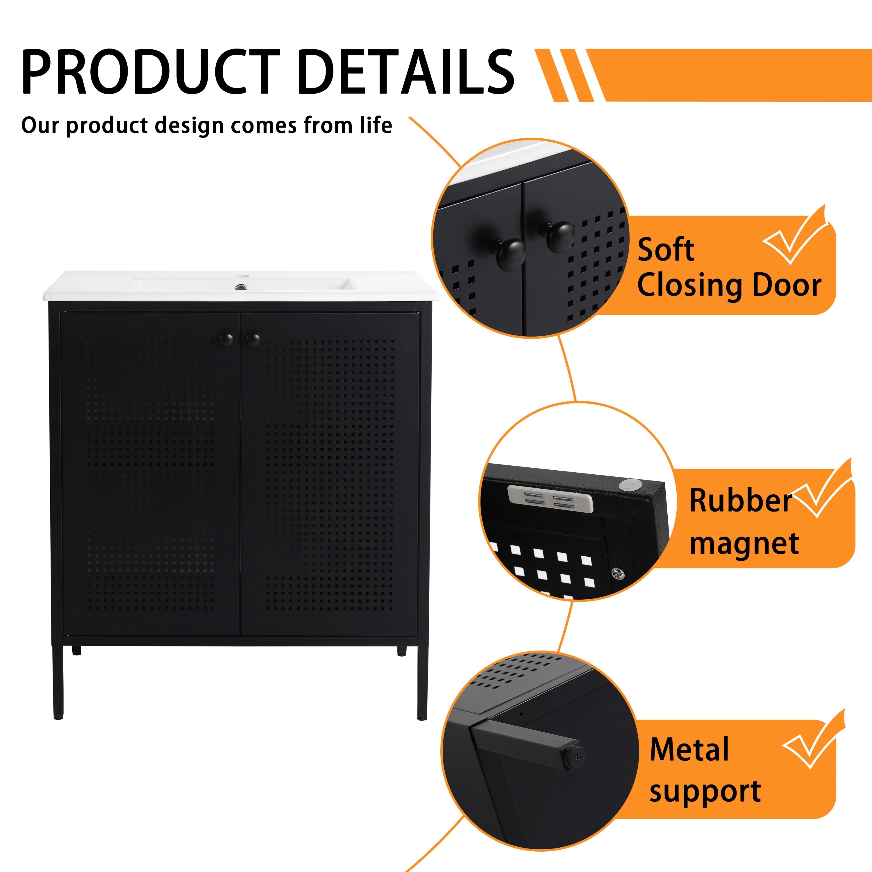 Bathroom Vanity With Sink In 30 Inch, Freestanding Bathroom Vanity With Soft Close Door