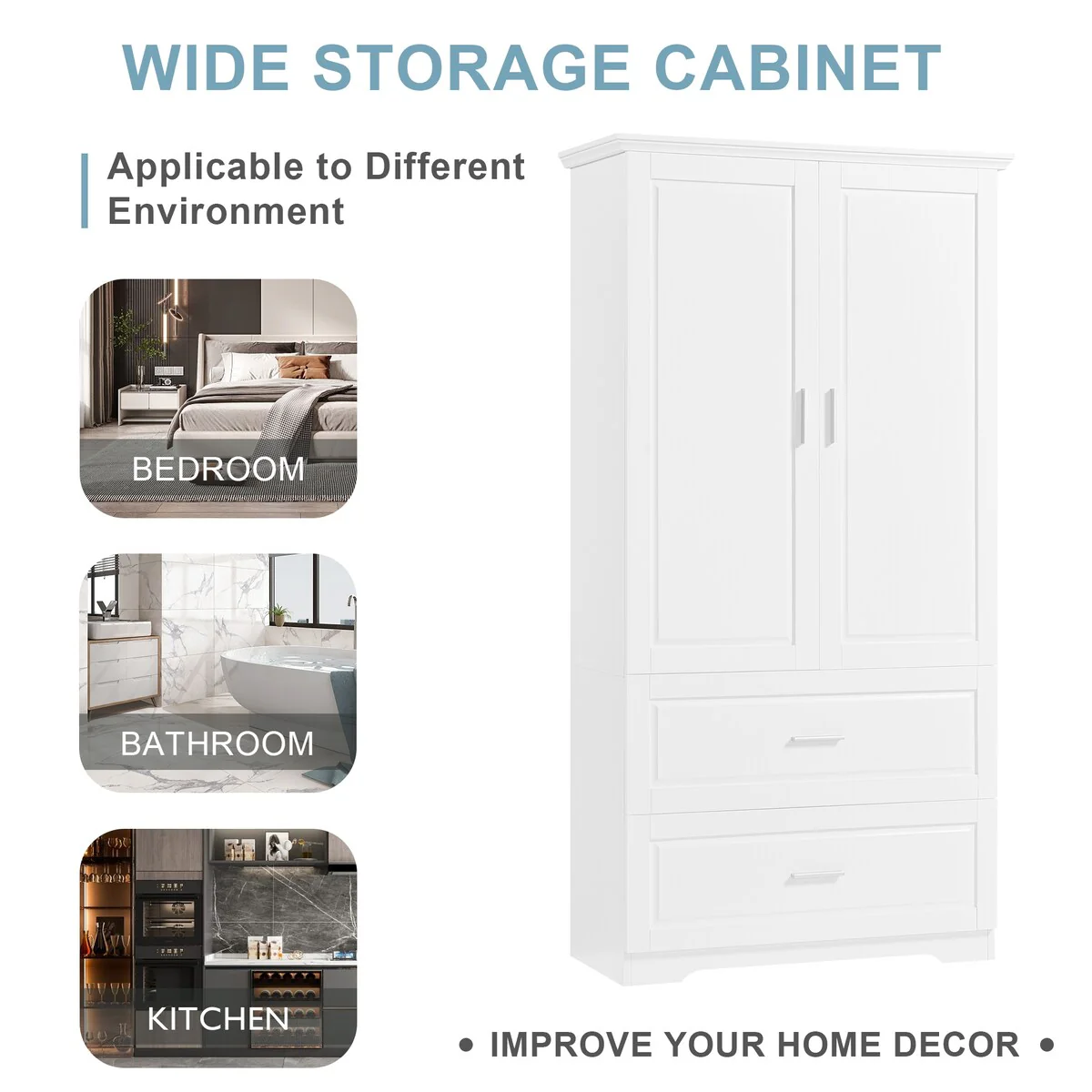 Tall Bathroom Storage Cabinet with Two Doors and Drawers