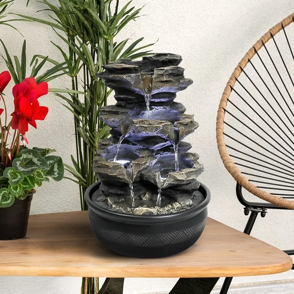 15.7'' H Tabletop Indoor Rock Waterfalls Fountains with LED Light