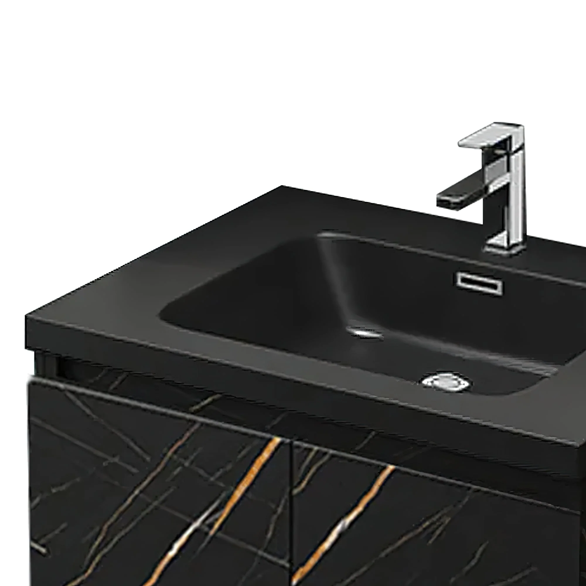 Light Luxury 27.6 in. Single Bathroom Vanity, Stone Countertop Wall Mounted Black Countertop Sink Connected Bathroom Vanity