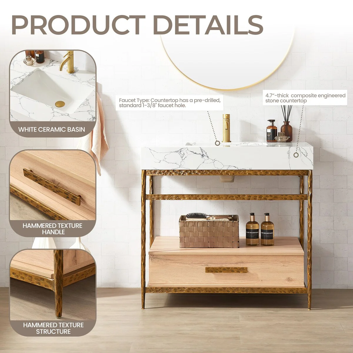 Dhaka Bath Vanity with Composite Stone Top without Mirror