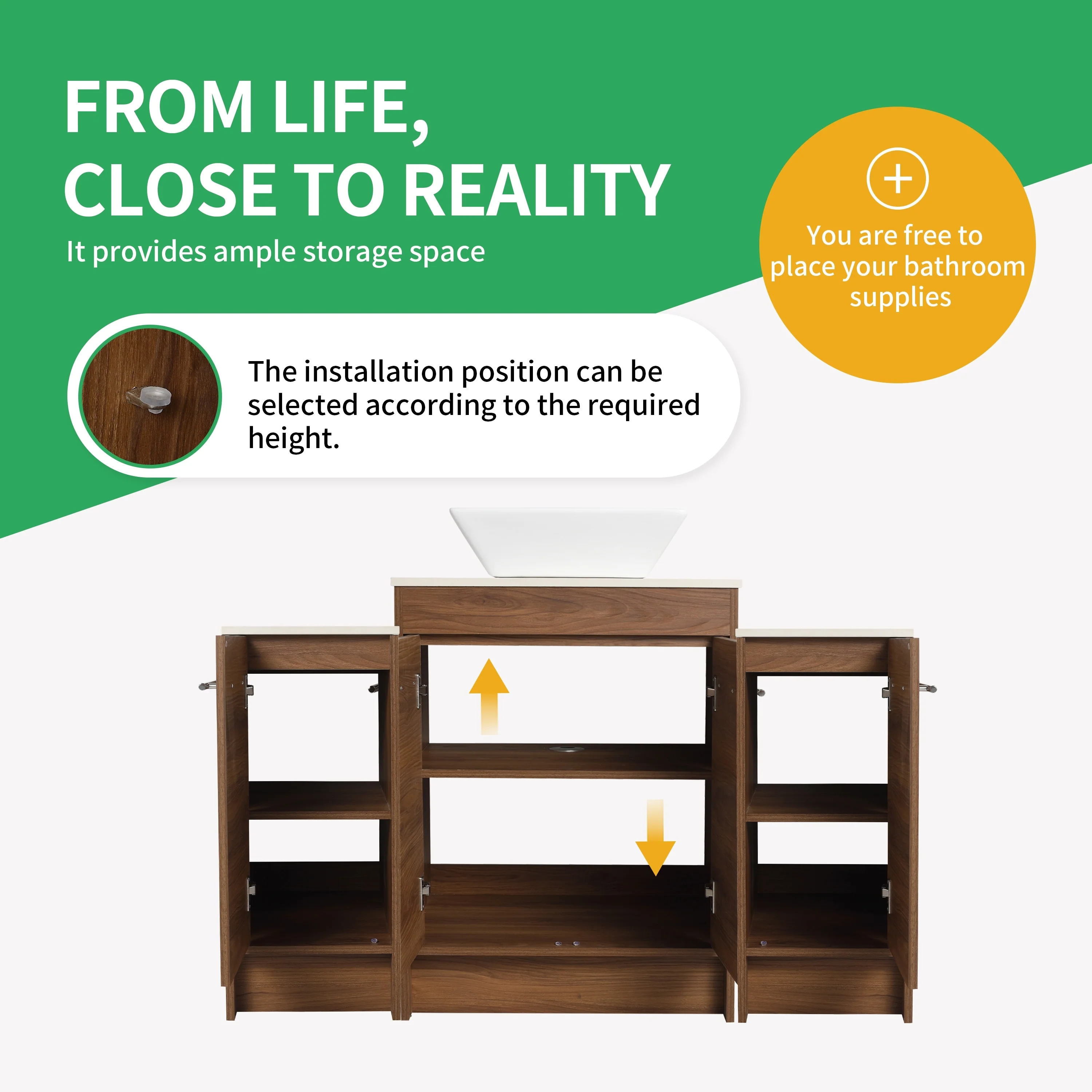 BNK 24/36/48/60 Inch Bathroom Vanity with Sink, Freestanding Bathroom Vanity with Soft Close Doors and Adjustable Shelf