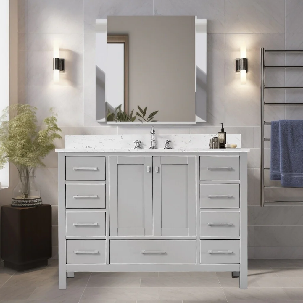 Prismosaic 48 in. Lunar Gray Vanity with Countertop & Splash, Single Sink