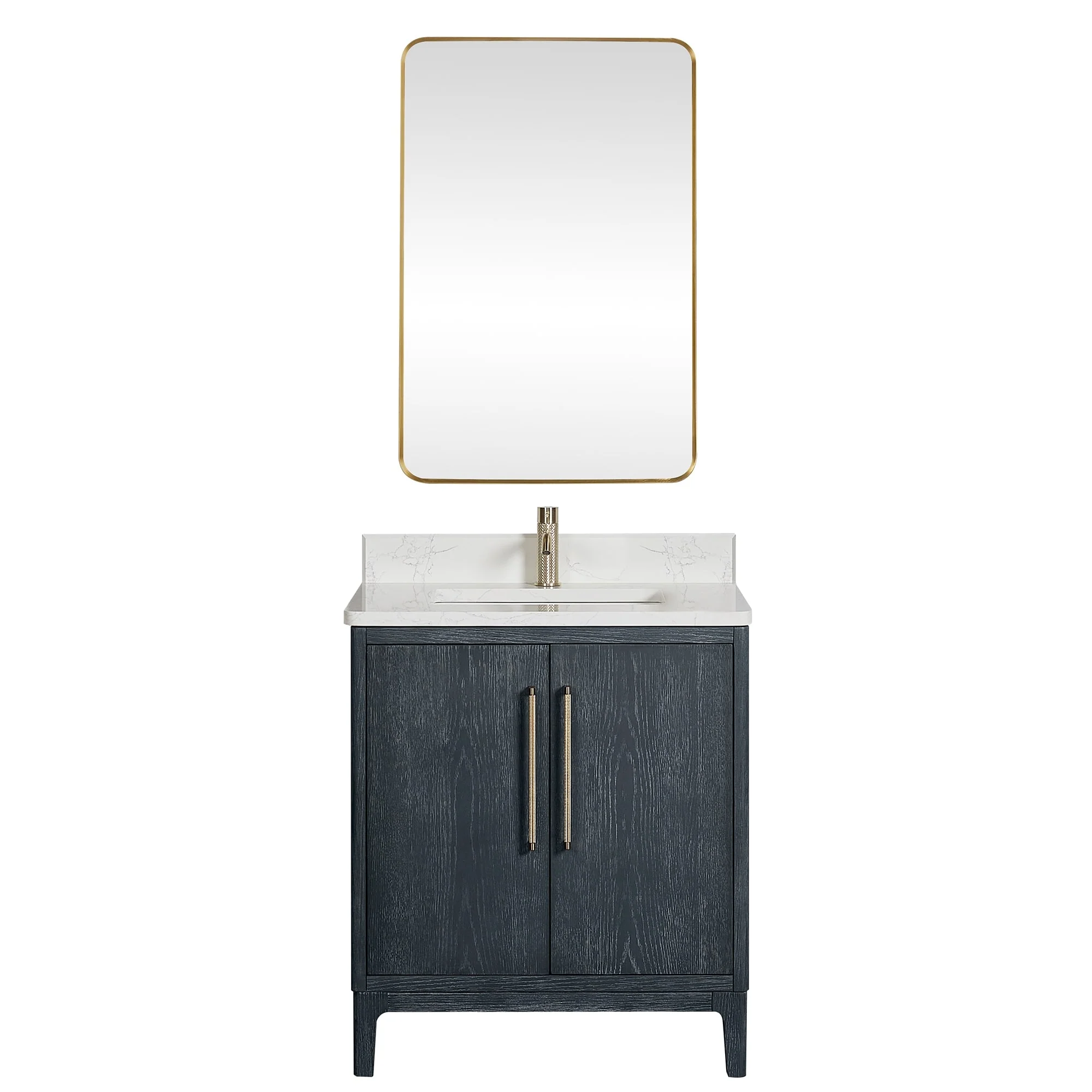 Gara Single Bath Vanity with Composite Stone Top and Mirror