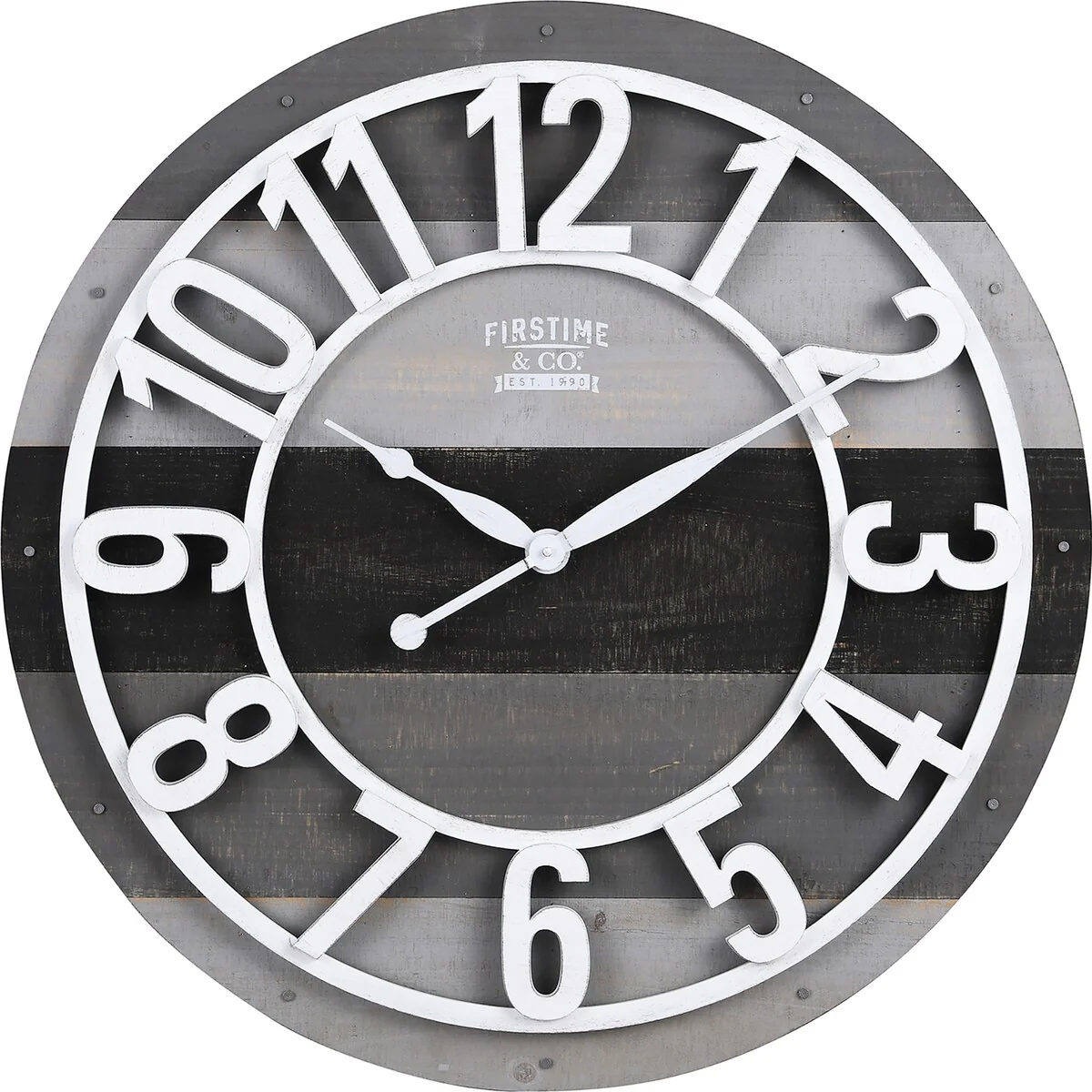 FirsTime & Co. Gray Shabby Farmhouse Planks Clock, American Crafted, Aged White, Wood, 27 x 1.75 x 27 in