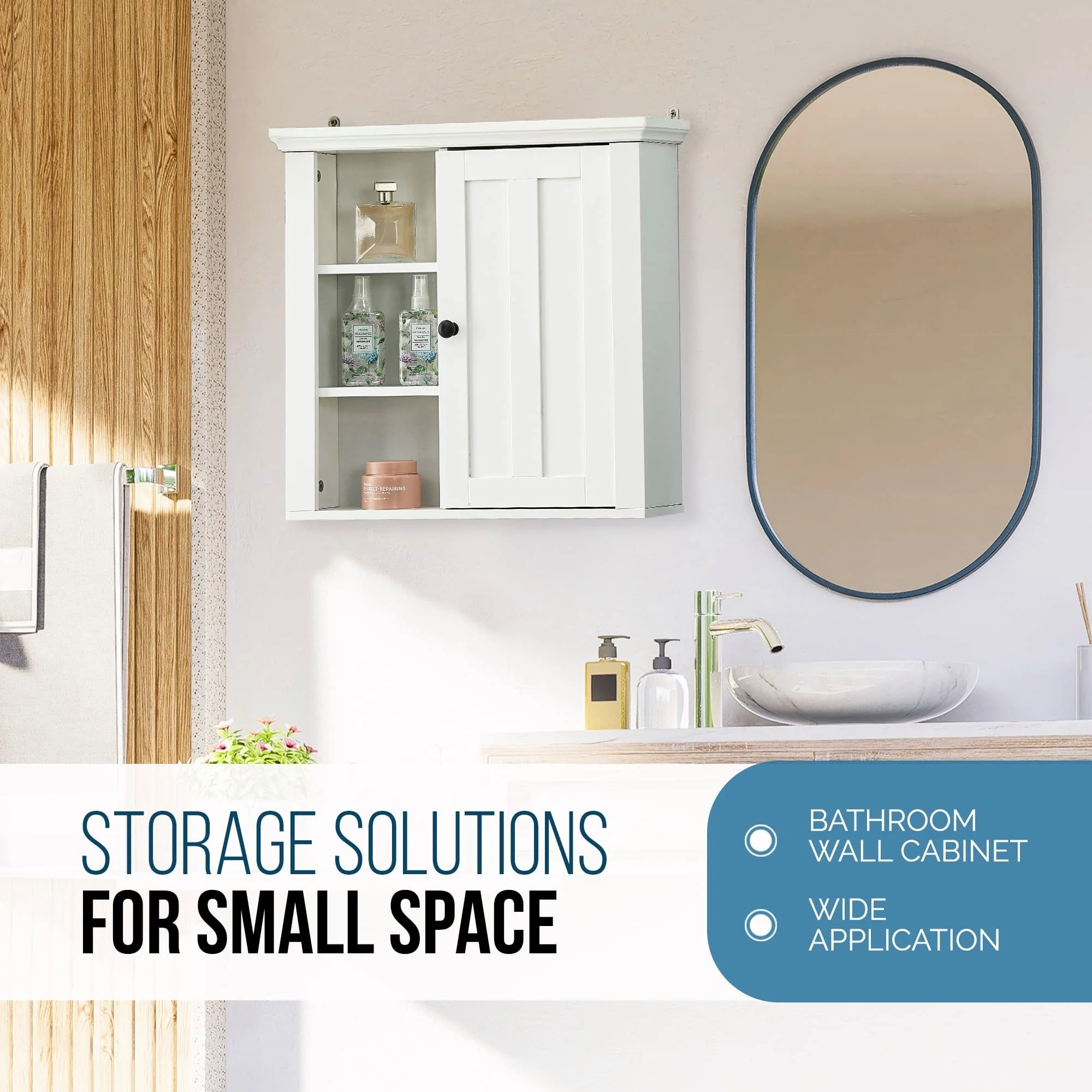 White MDF Wood Bathroom 1-Door Wall Storage Cabinet - 19.96