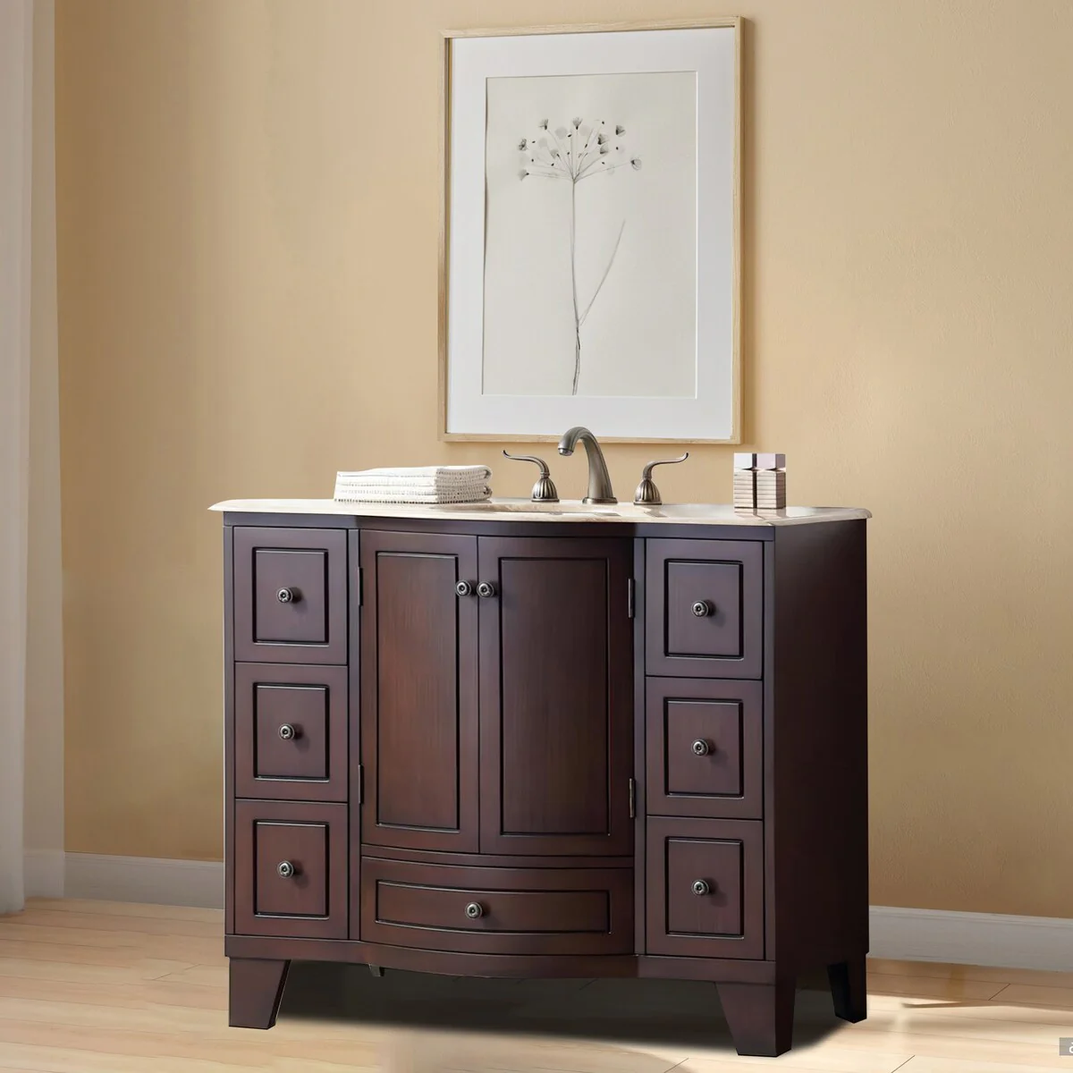 Stufurhome Alandra 40 Inches Dark Cherry Single Sink Bathroom Vanity - 40