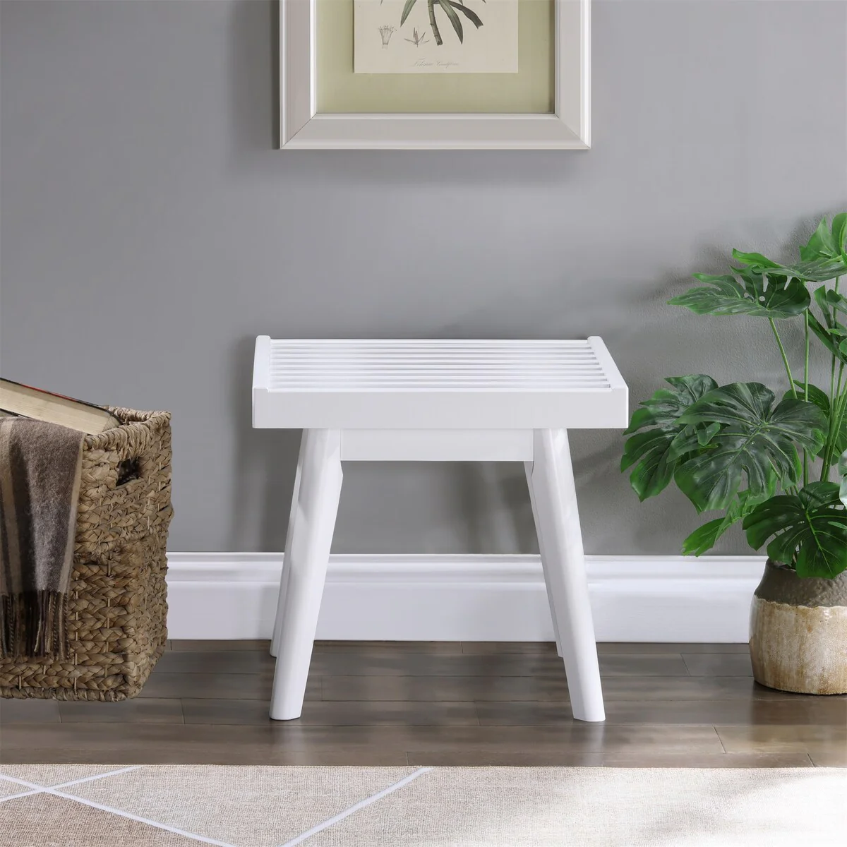 Solid Wood Slatted Shower Stool