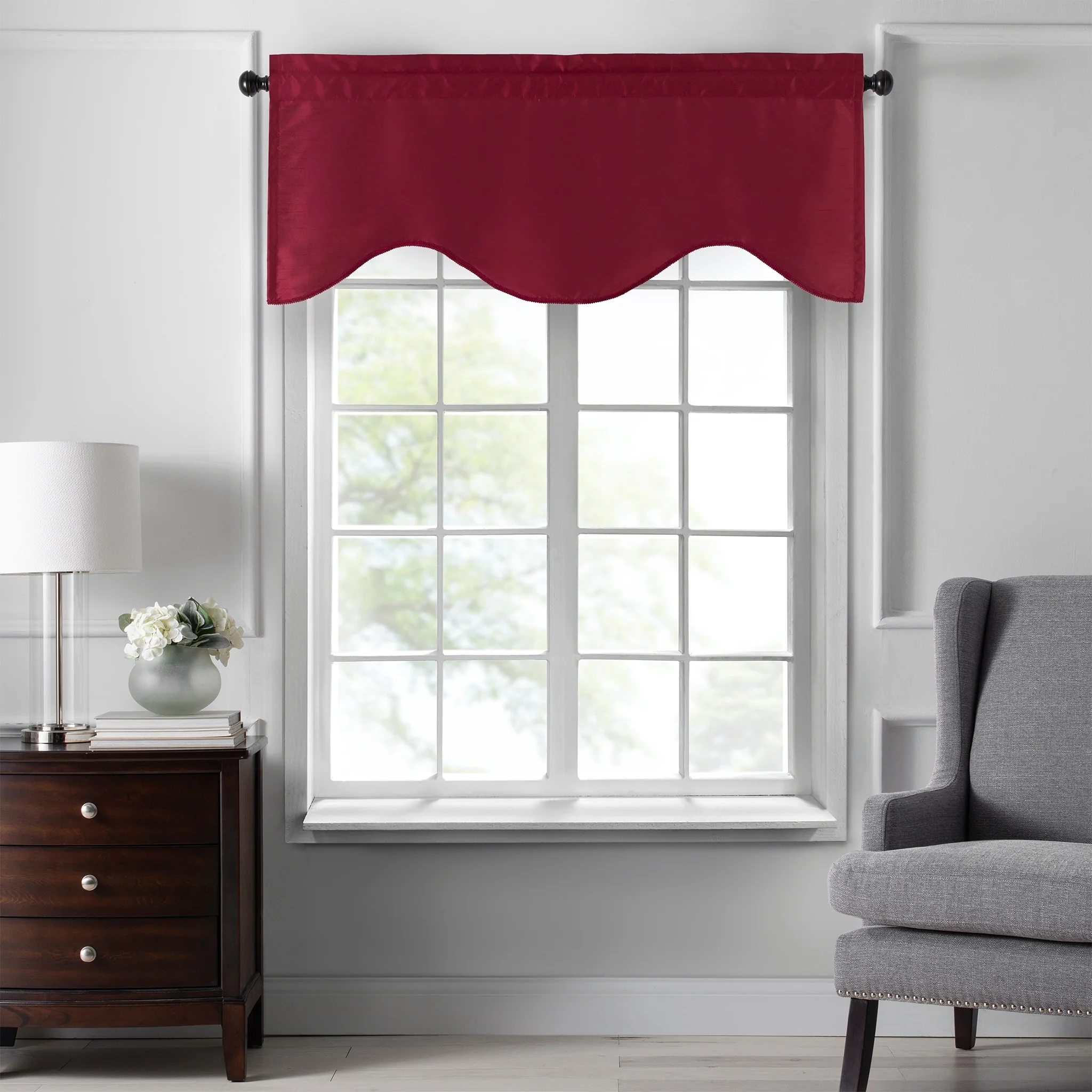 Gracewood Hollow Foster Faux Silk Scalloped Window Valance - 50