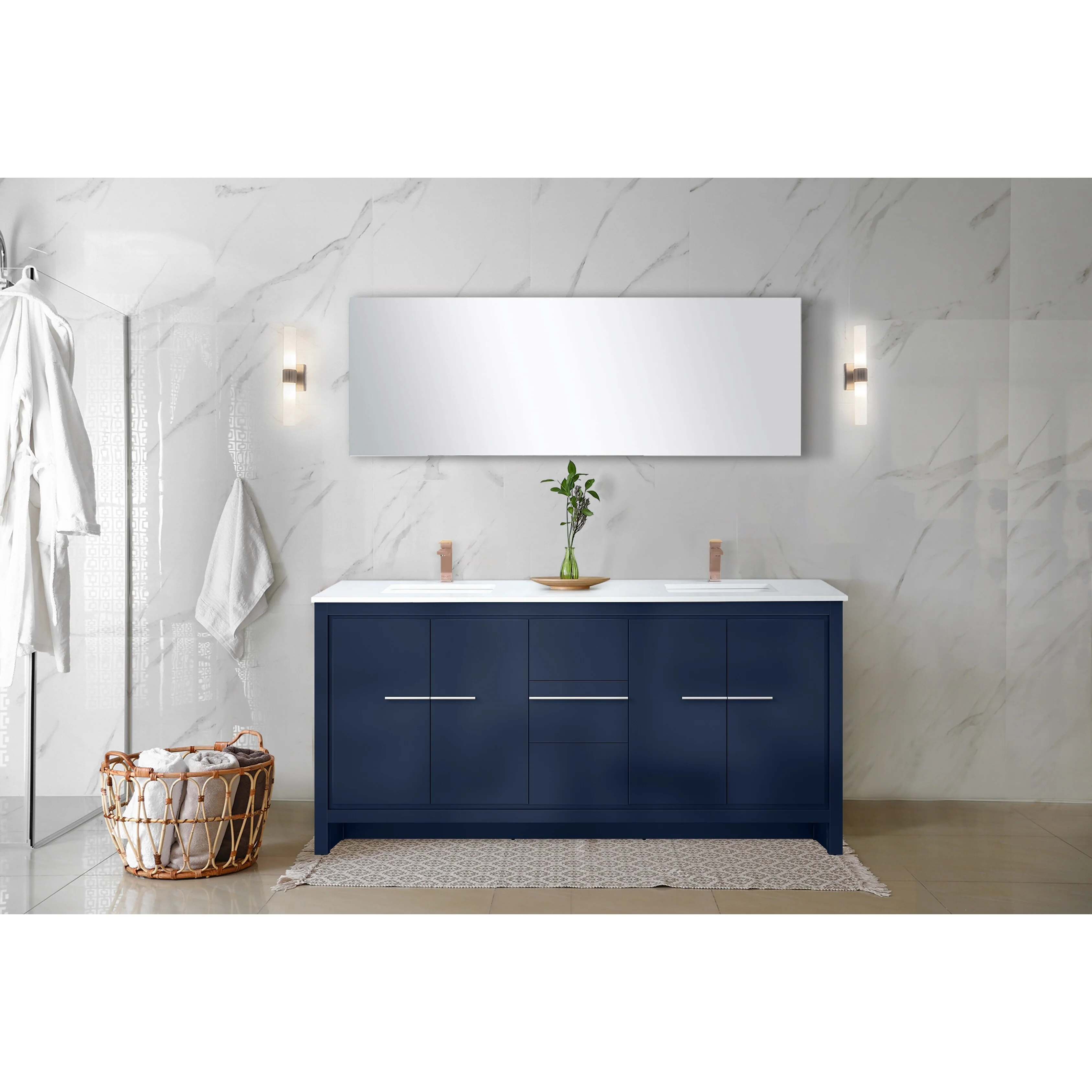 Lafarre Bath Vanity Cultured Marble Top, Sink and Rose Gold Faucet
