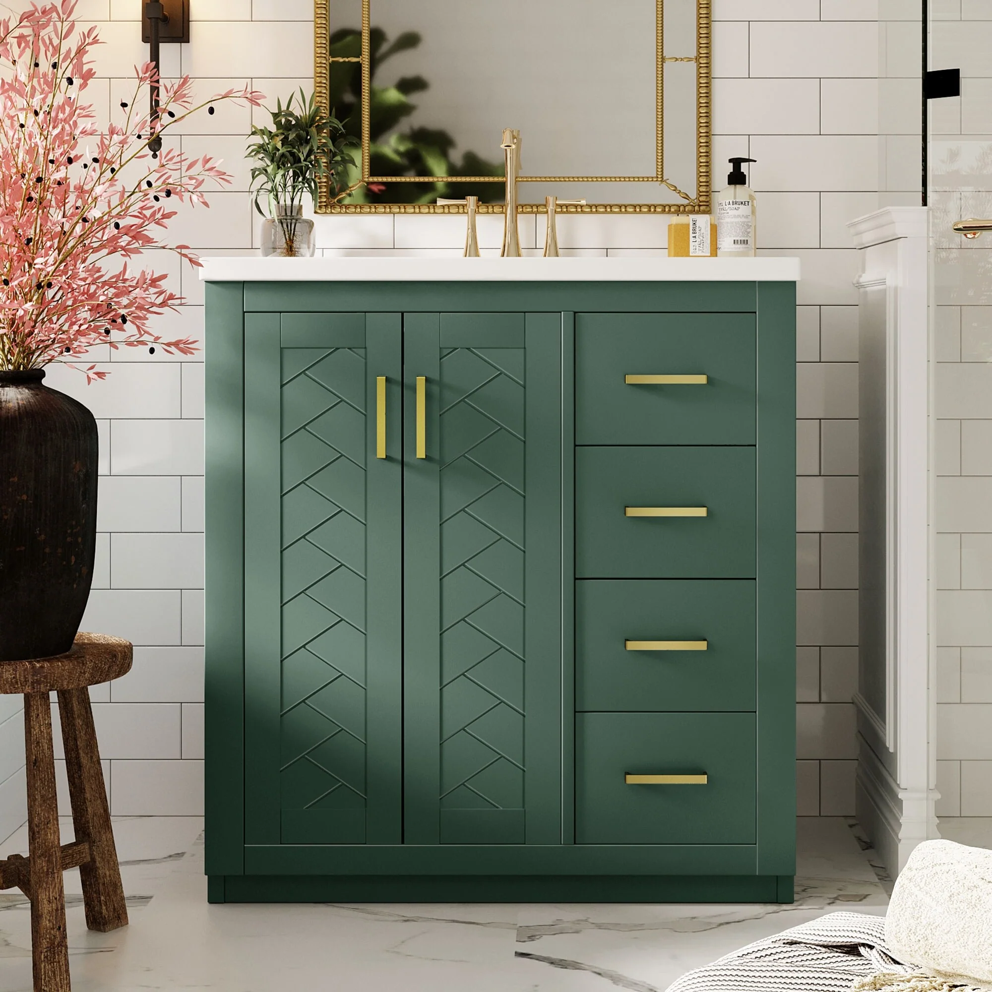 30'' Bathroom Vanity with Ceramic Sink Combo, Bathroom Storage Cabinet Vanity Set with 3 Drawers& Soft Closing Doors